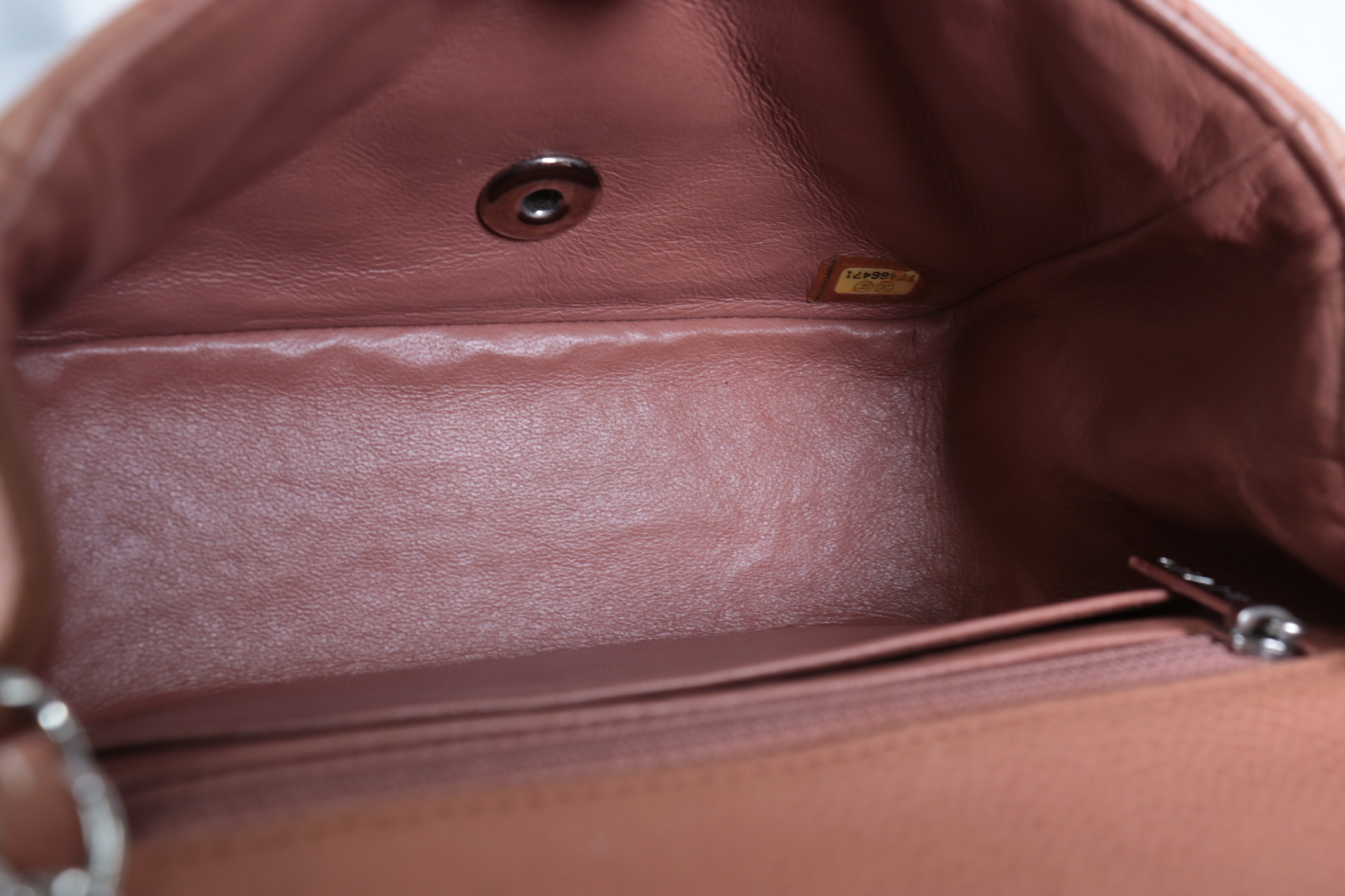 Mini Mat Caviar Chain Shoulder Bag, Pink Orange, Silver Hardware, Serial Number 17 Series — view 9
