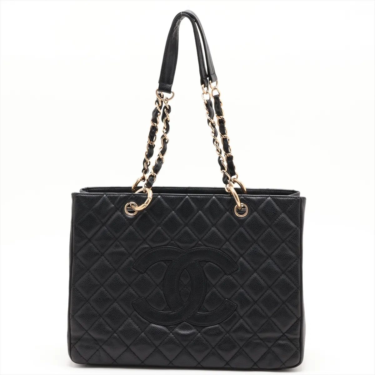 GST Caviar Skin Chain Tote Bag, Black with Gold Hardware, 12511166, Series 12