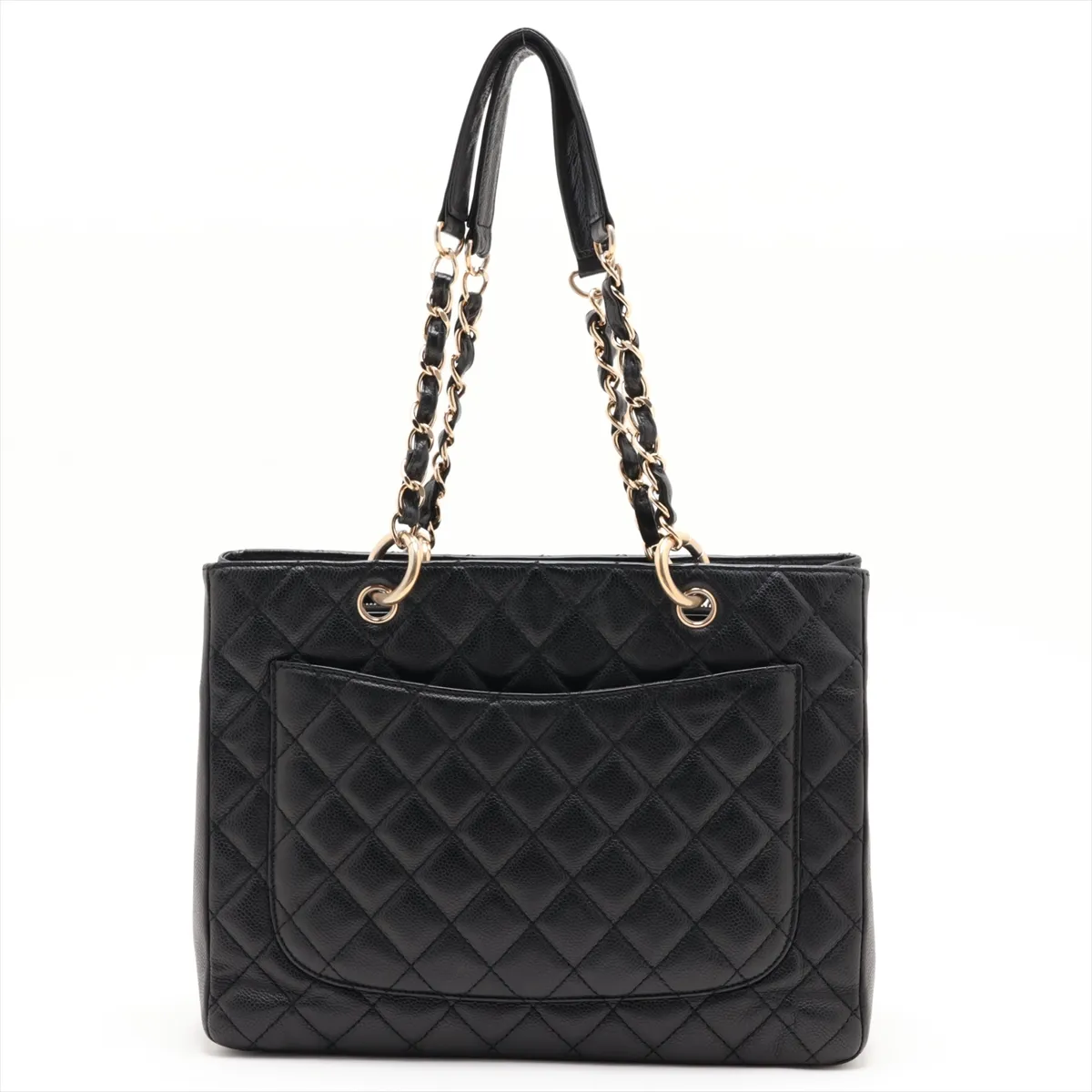 GST Caviar Skin Chain Tote Bag, Black with Gold Hardware, 12511166, Series 12 — view 2