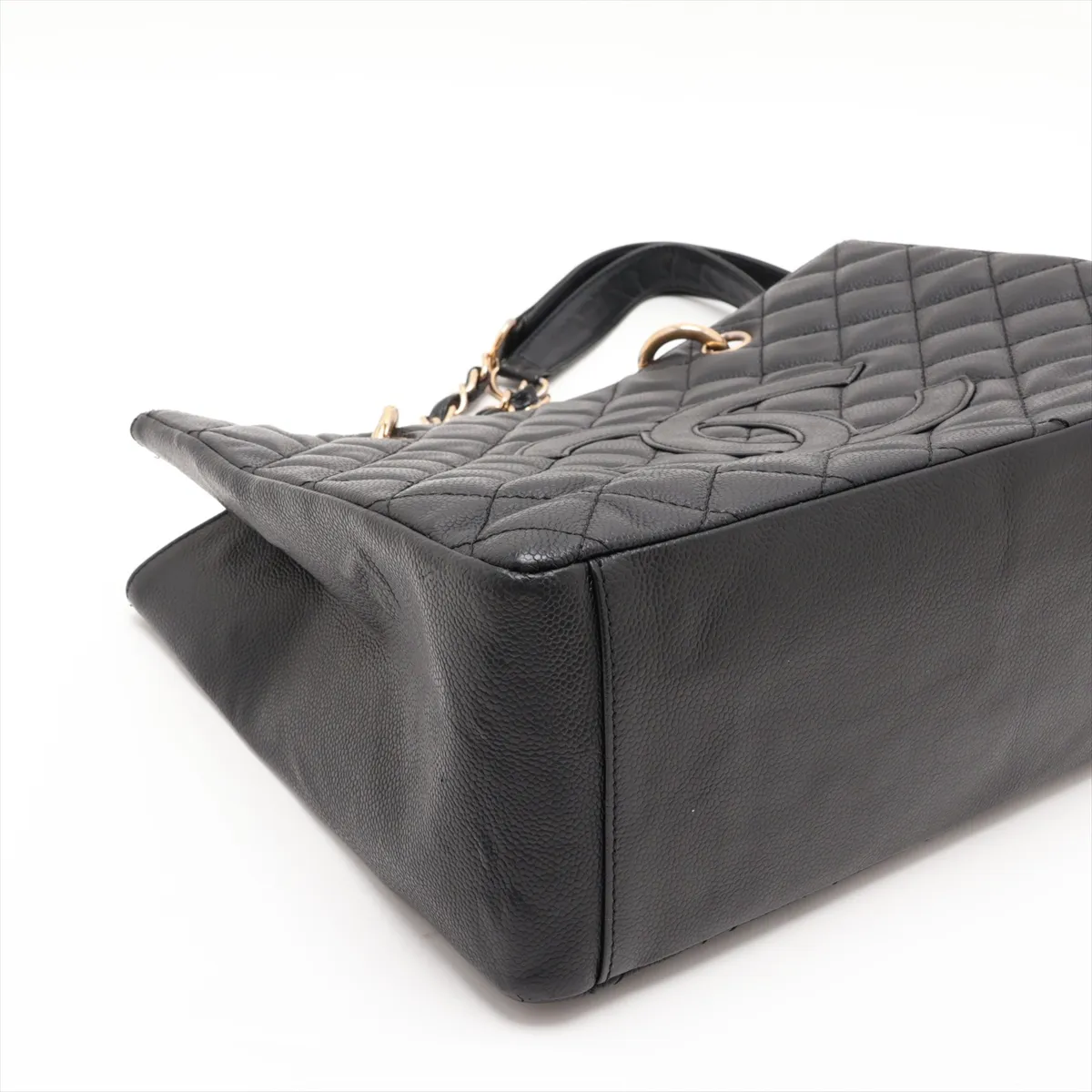 GST Caviar Skin Chain Tote Bag, Black with Gold Hardware, 12511166, Series 12 — view 4