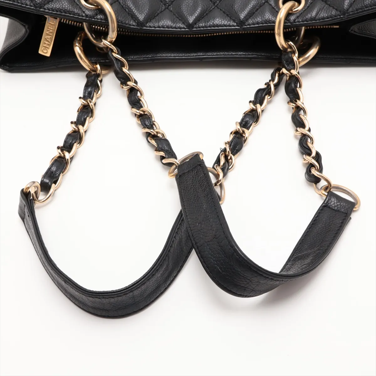 GST Caviar Skin Chain Tote Bag, Black with Gold Hardware, 12511166, Series 12 — view 5