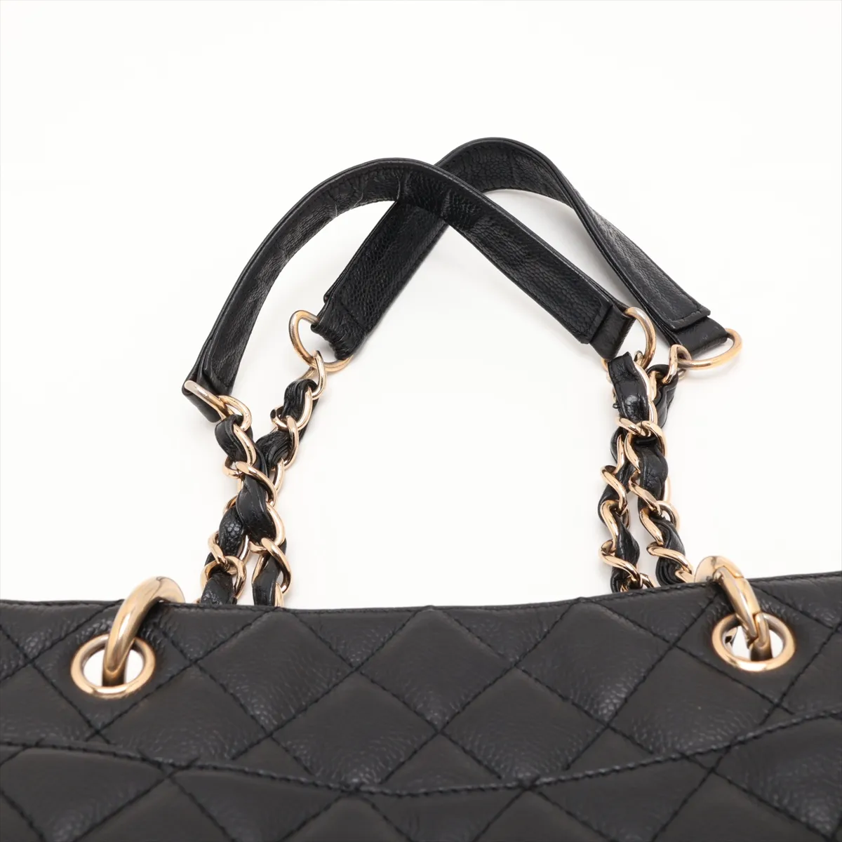 GST Caviar Skin Chain Tote Bag, Black with Gold Hardware, 12511166, Series 12 — view 6