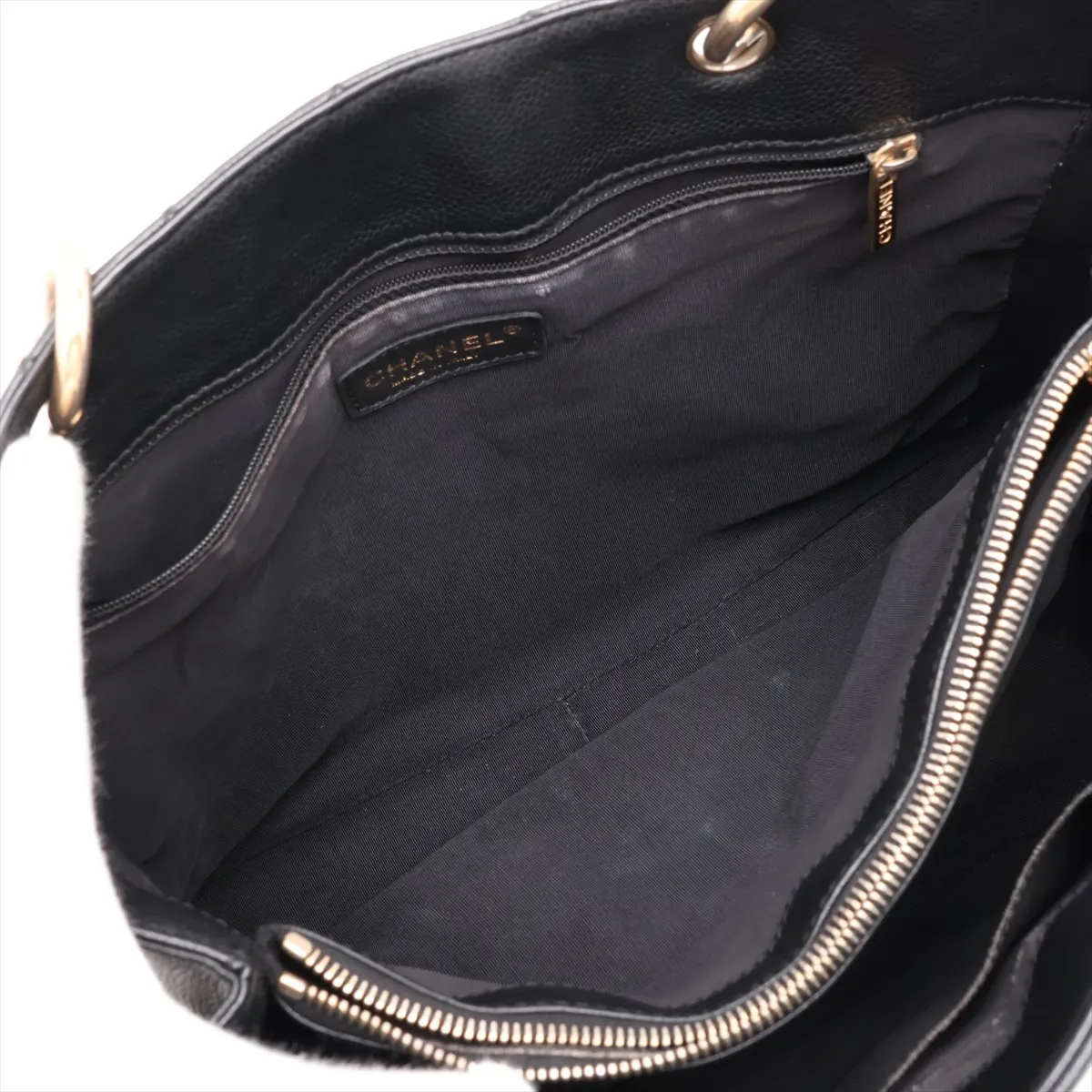 GST Caviar Skin Chain Tote Bag, Black with Gold Hardware, 12511166, Series 12 — view 9