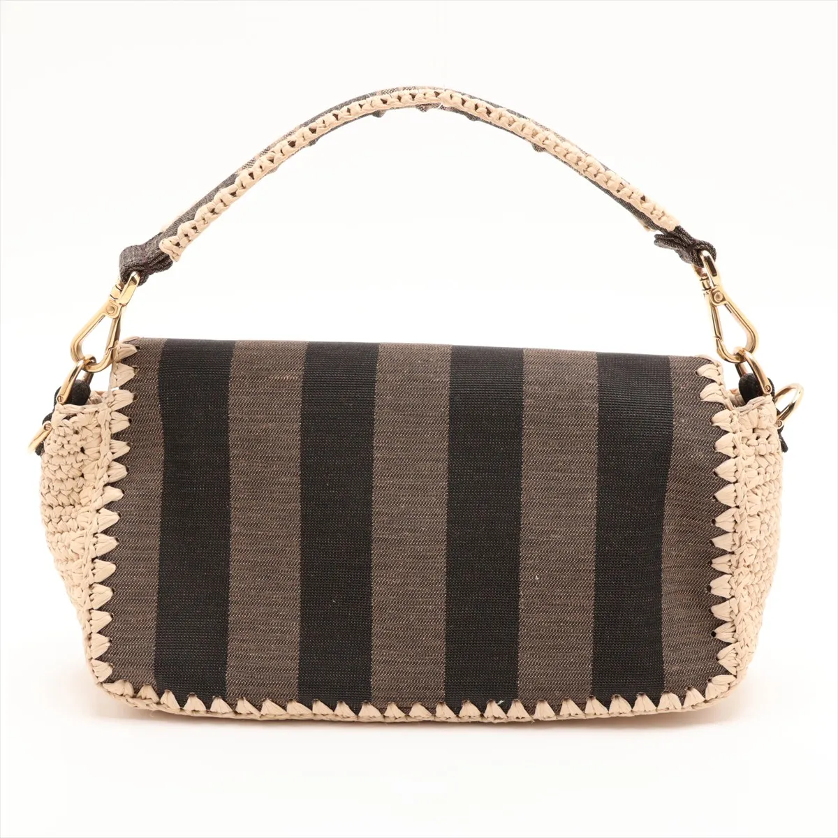 Mamma Bucket 8BR600 Canvas x Raffia 2-Way Shoulder Bag Brown — view 2