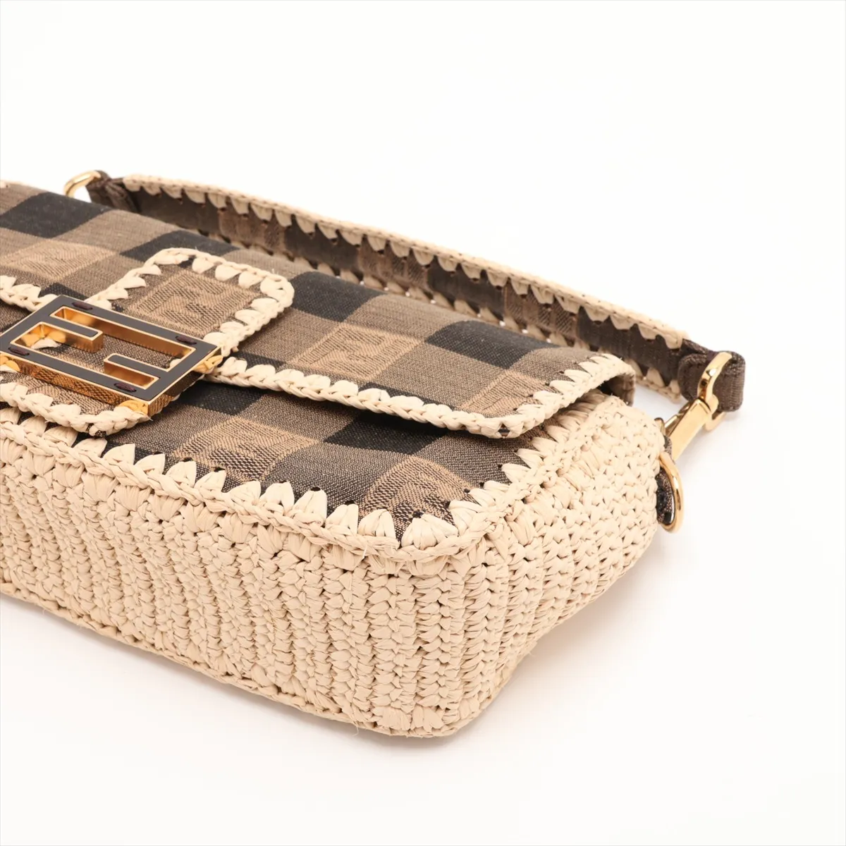 Mamma Bucket 8BR600 Canvas x Raffia 2-Way Shoulder Bag Brown — view 3