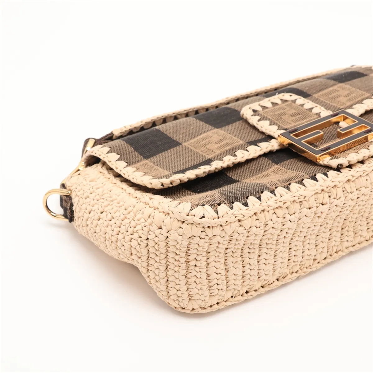 Mamma Bucket 8BR600 Canvas x Raffia 2-Way Shoulder Bag Brown — view 4
