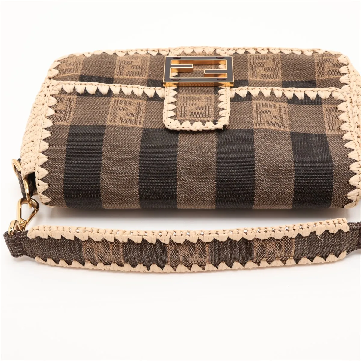 Mamma Bucket 8BR600 Canvas x Raffia 2-Way Shoulder Bag Brown — view 5
