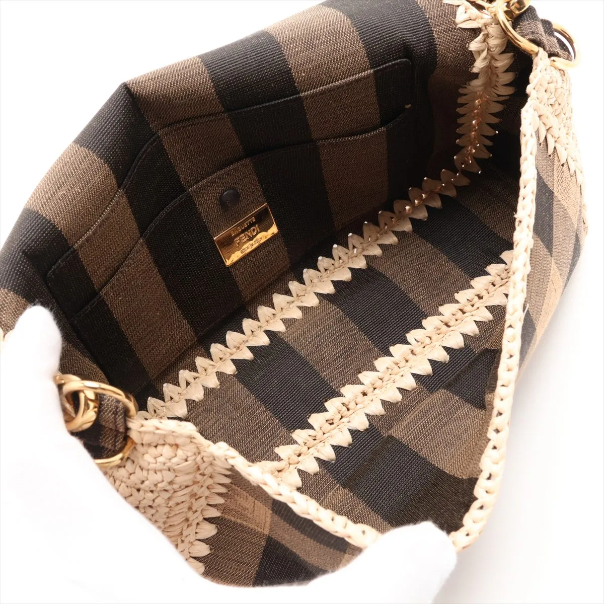 Mamma Bucket 8BR600 Canvas x Raffia 2-Way Shoulder Bag Brown — view 8