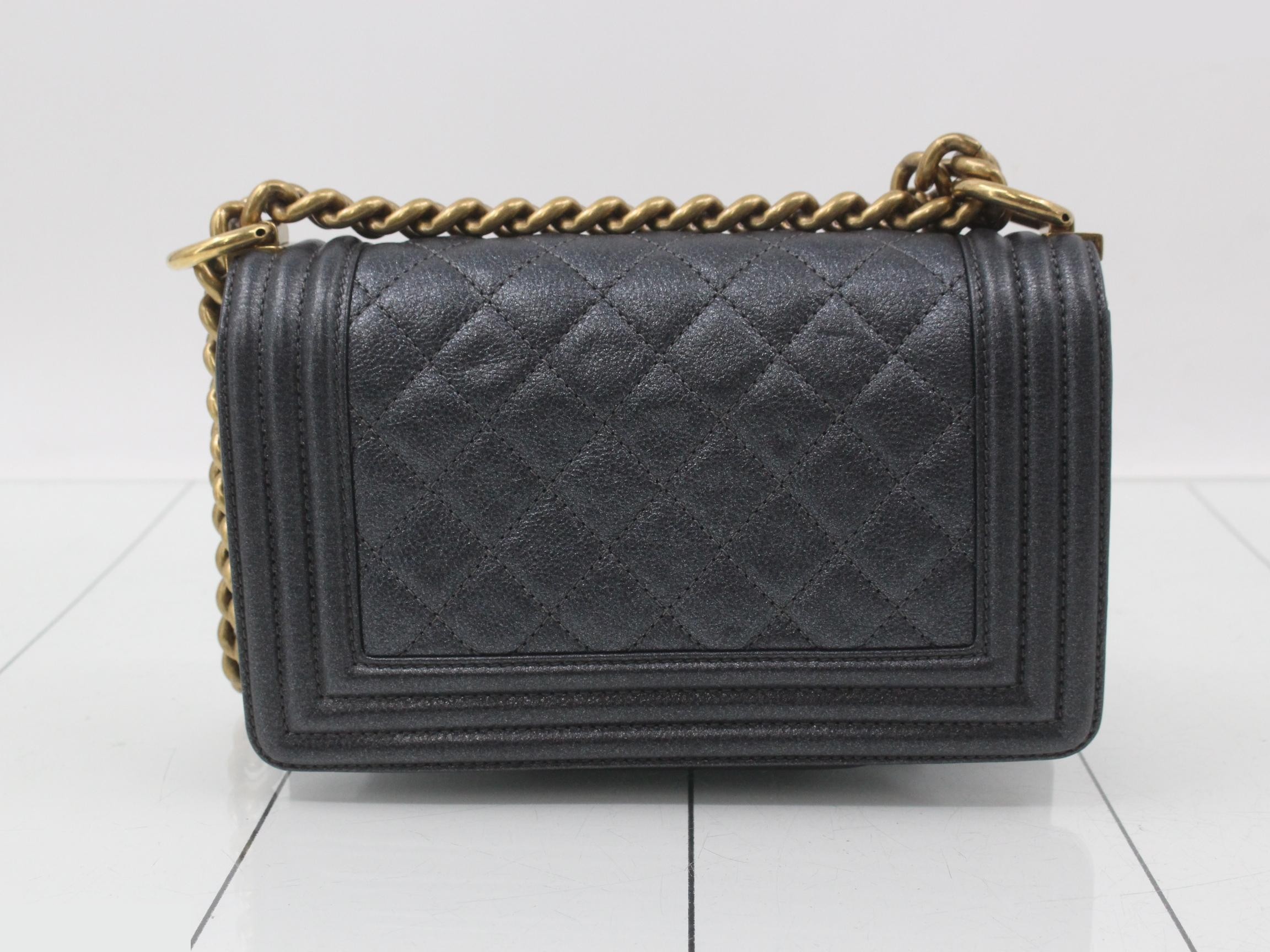 Boy Chanel 20 Leather Chain Shoulder Bag with Gold Hardware, Navy — view 2