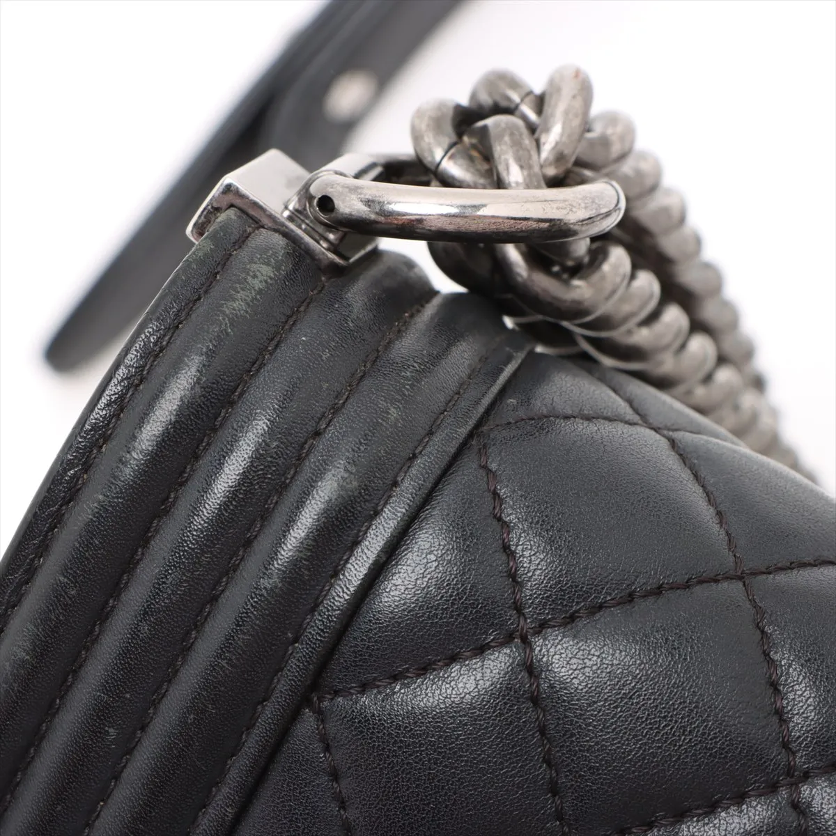 Boy Chanel 25 Lambskin Chain Shoulder Bag Black Gunmetal Hardware A67086 — view 14