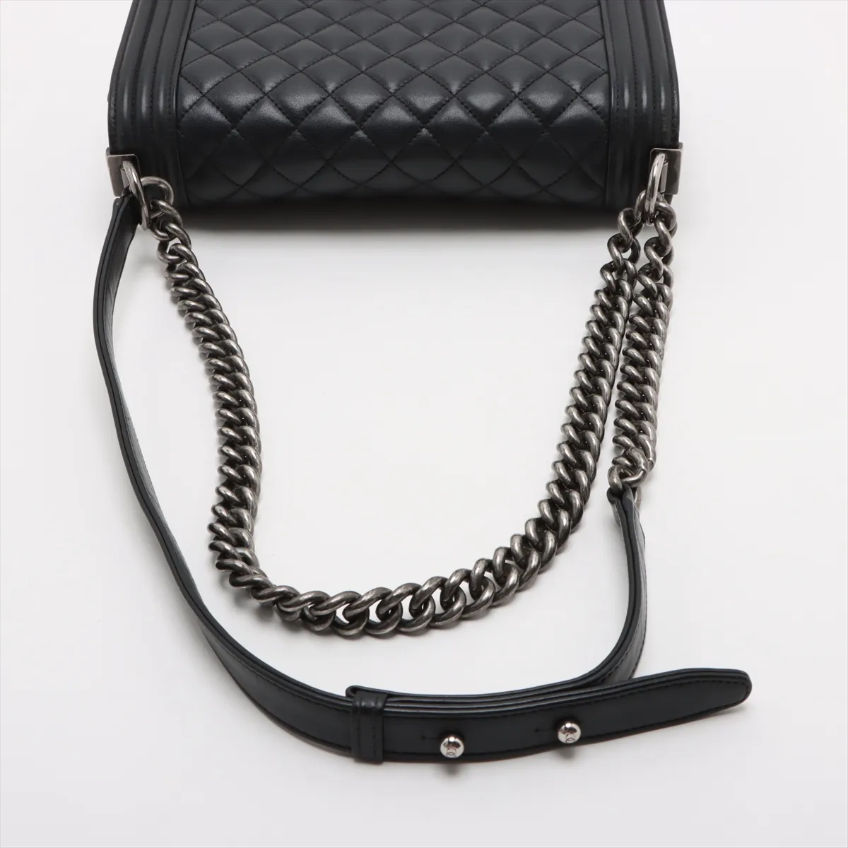 Boy Chanel 25 Lambskin Chain Shoulder Bag Black Gunmetal Hardware A67086 — view 5