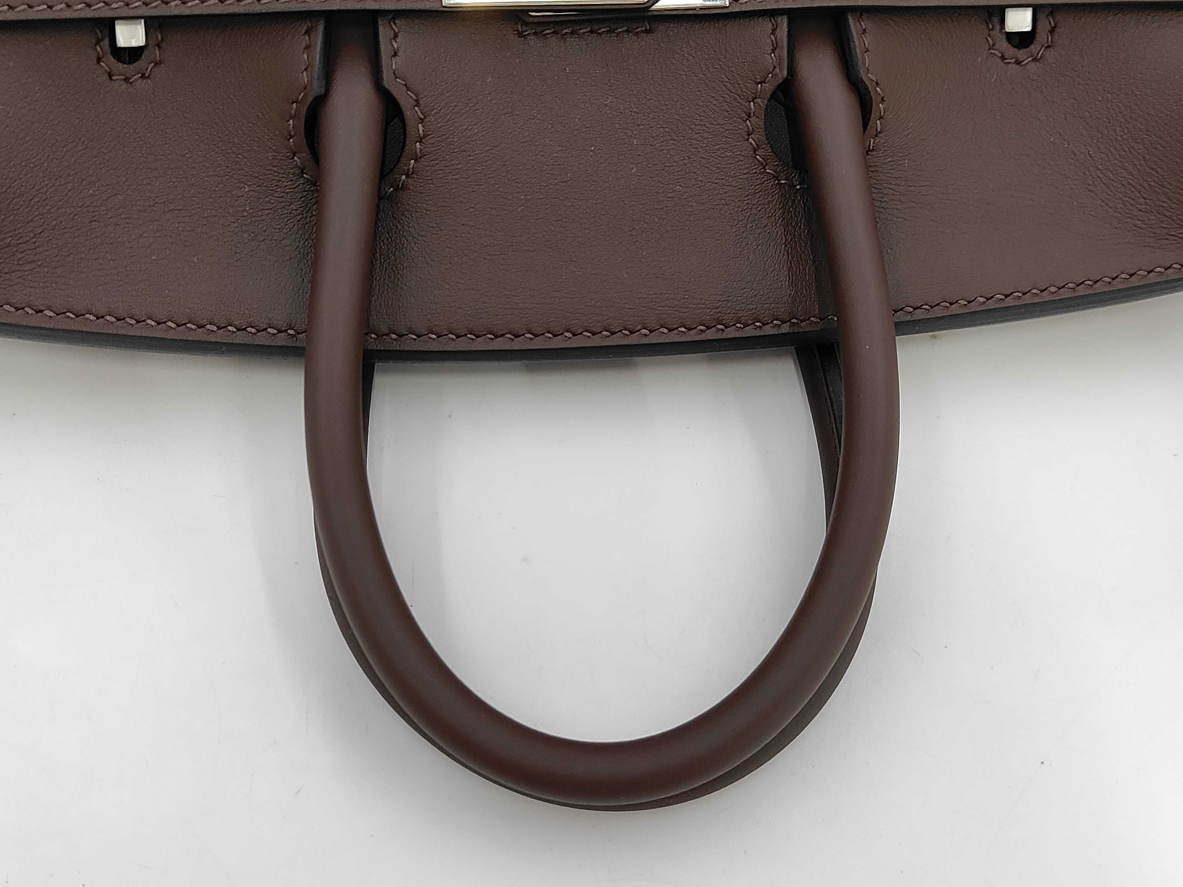 Birkin 25 Toile/Swift Brown Silver Hardware B Engraved Handbag — view 5