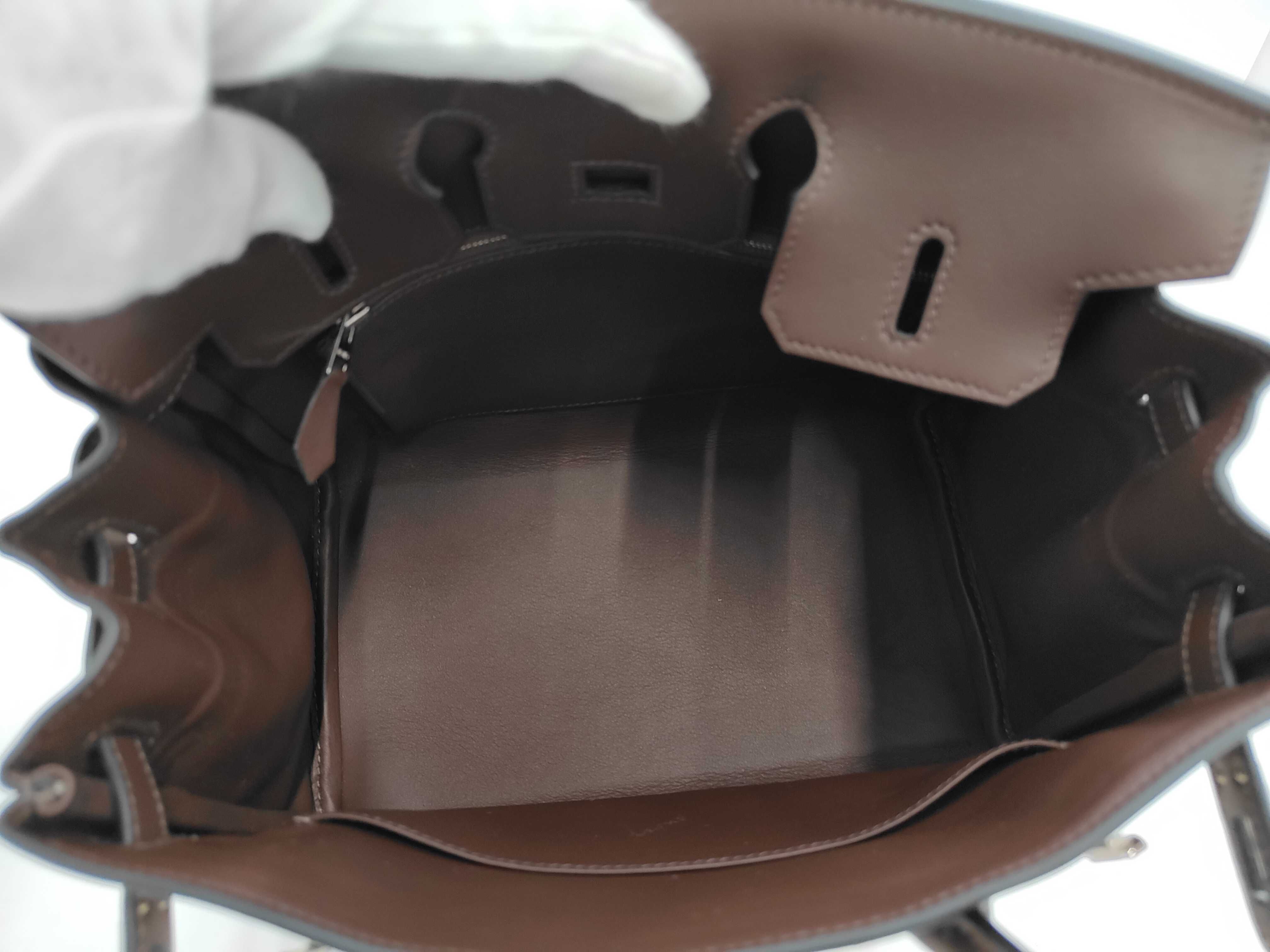 Birkin 25 Toile/Swift Brown Silver Hardware B Engraved Handbag — view 10