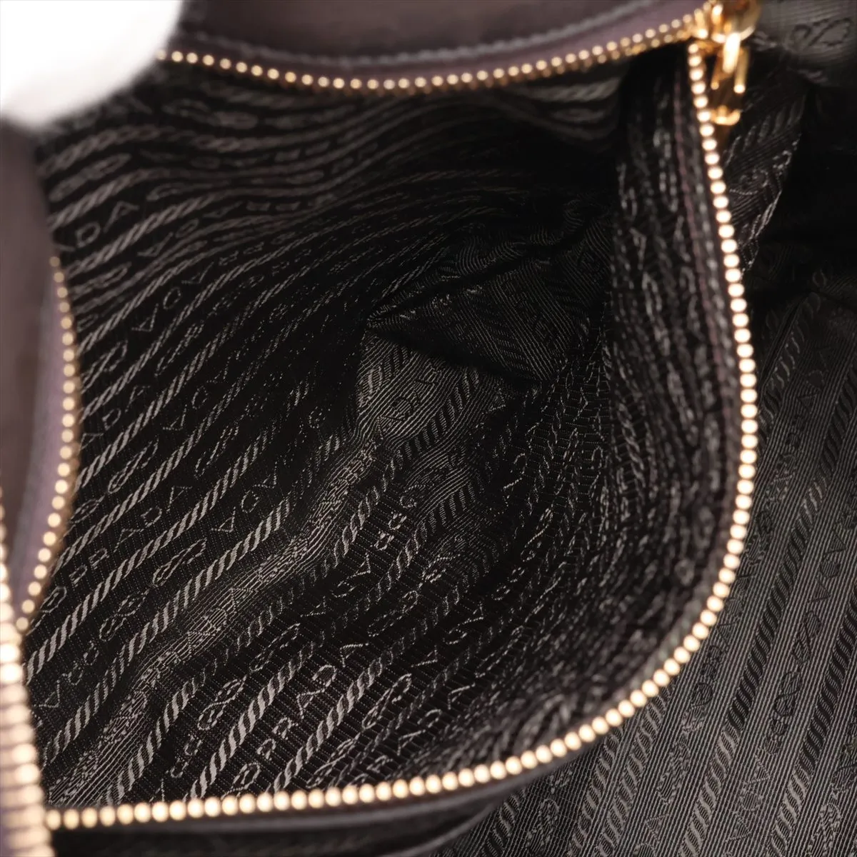 Gathered BN1935 Nylon x Leather 2-Way Handbag Khaki x Brown — view 9