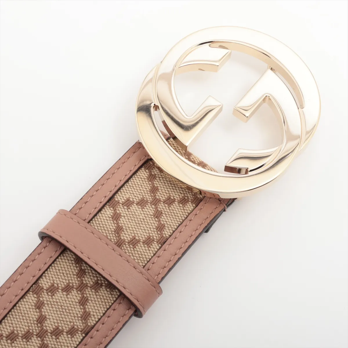 114876 Interlocking G Belt, size 85, GP x Leather, Beige x Pink. Shows — view 2