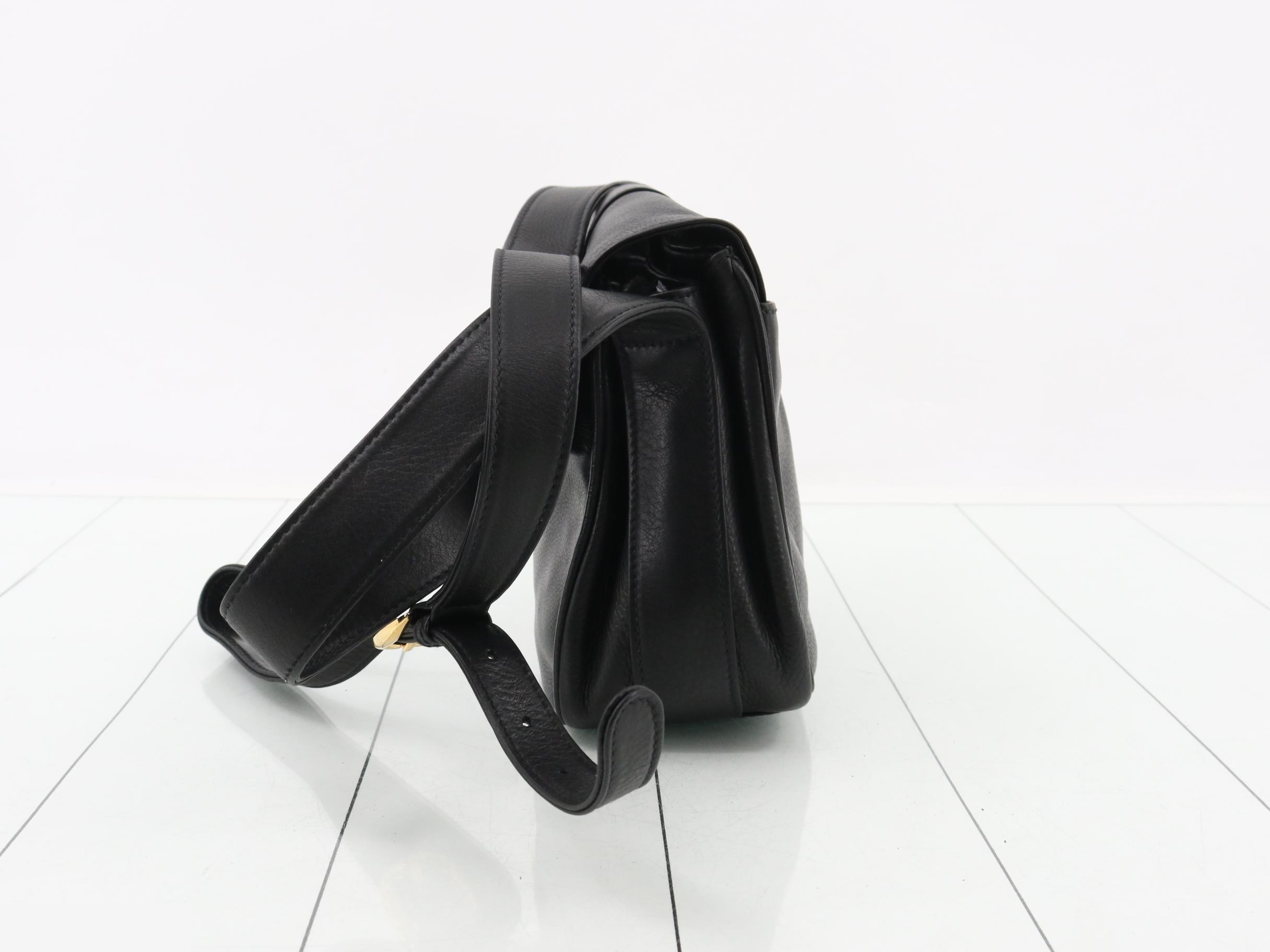 Horseshoe Leather Shoulder Bag, Black — view 3