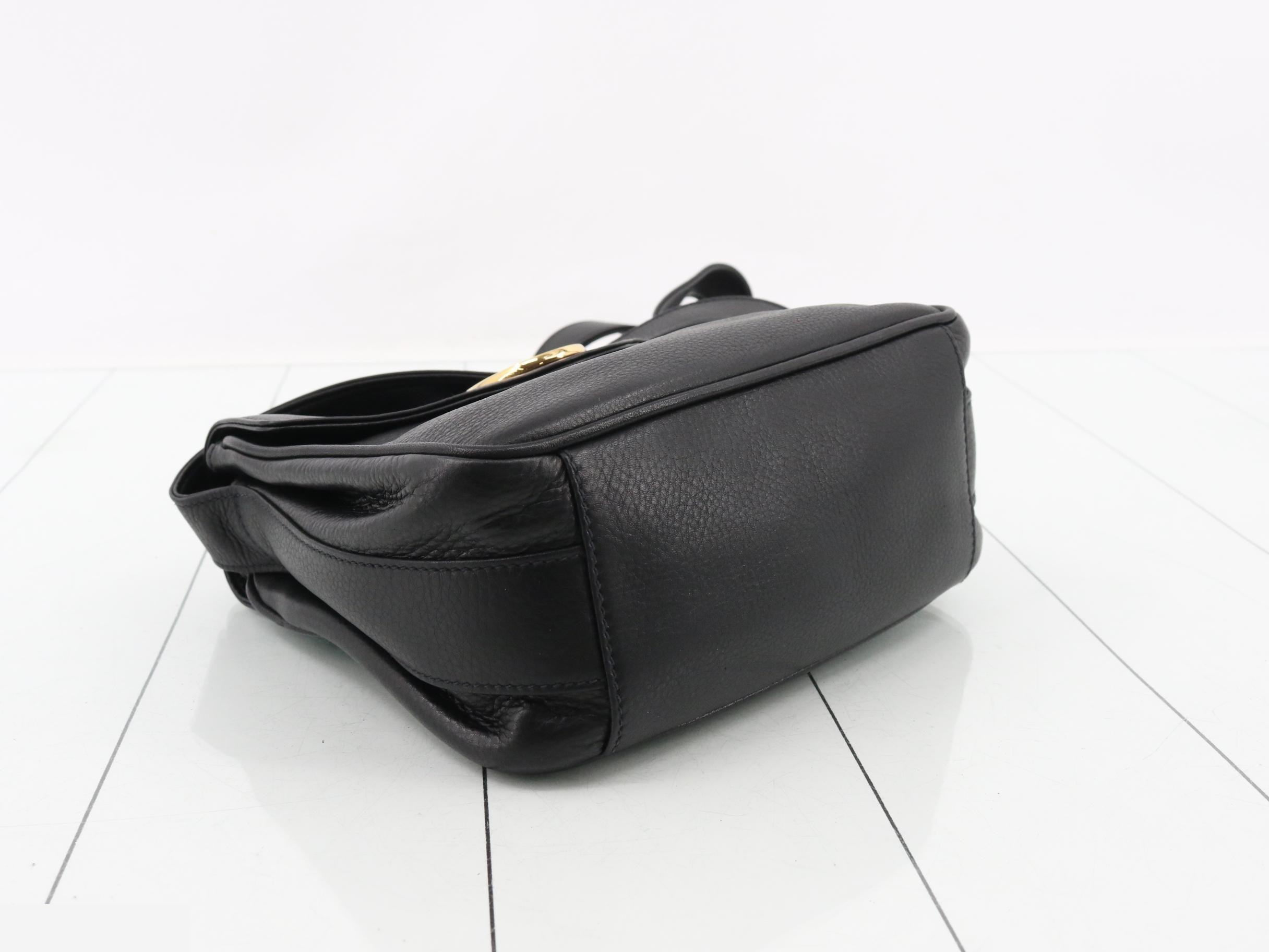 Horseshoe Leather Shoulder Bag, Black — view 5