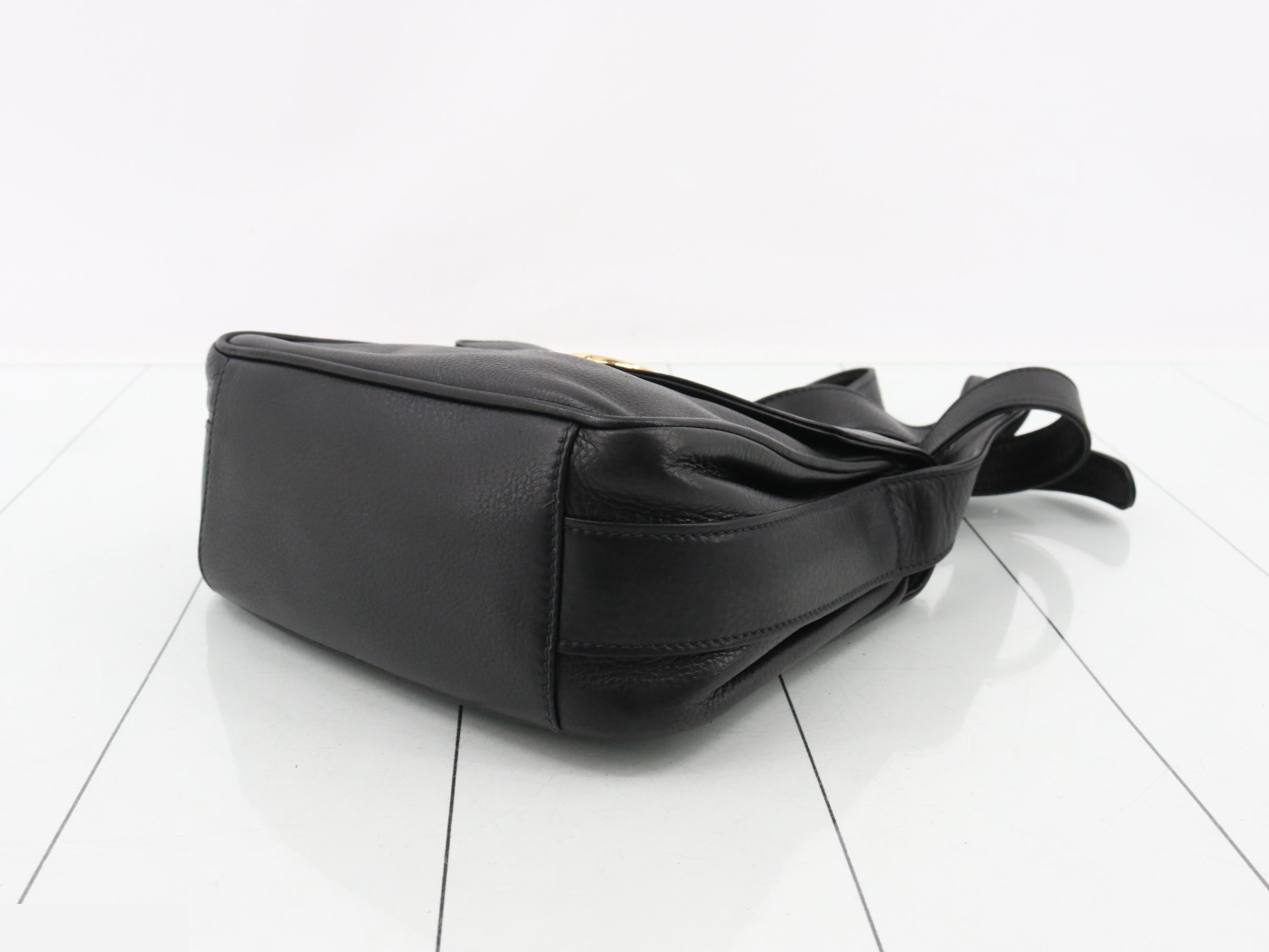 Horseshoe Leather Shoulder Bag, Black — view 6