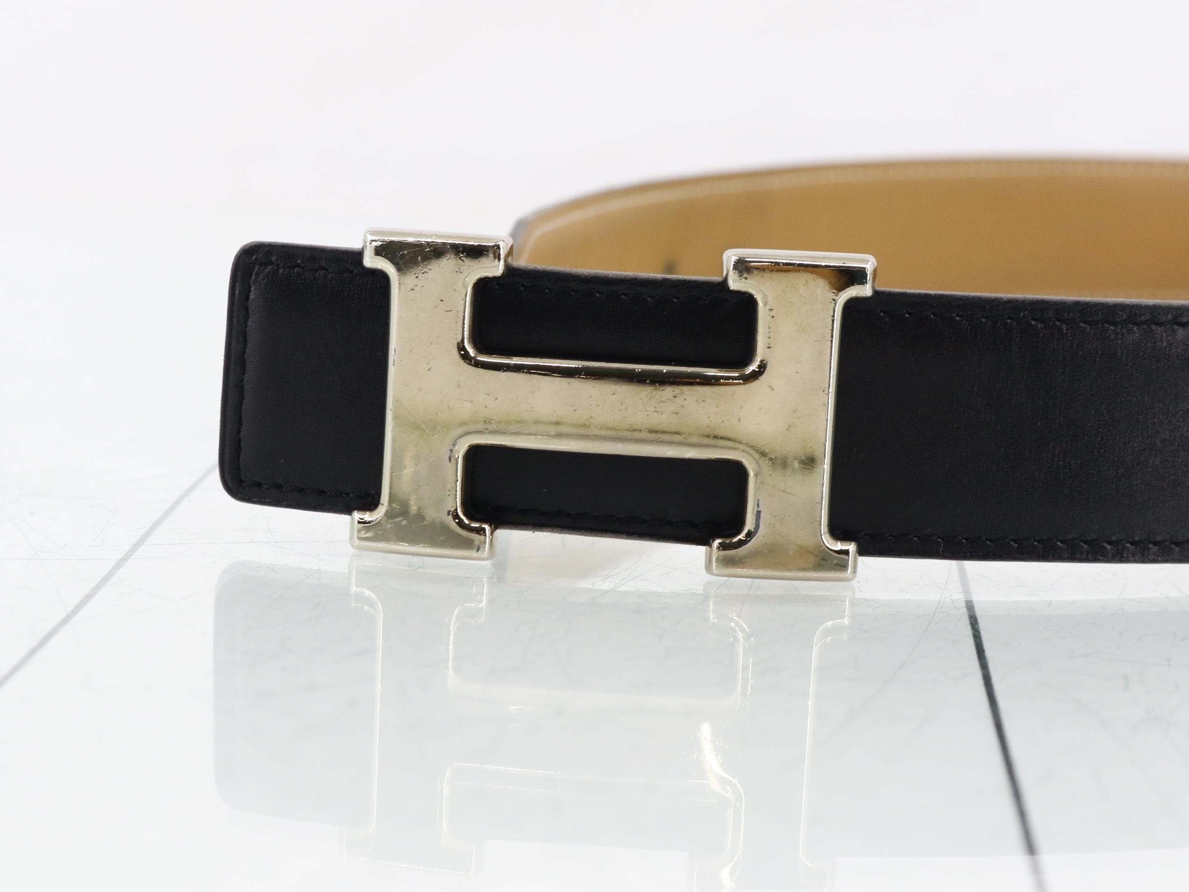 H-belt, box calf leather, silver hardware, black, A — view 3