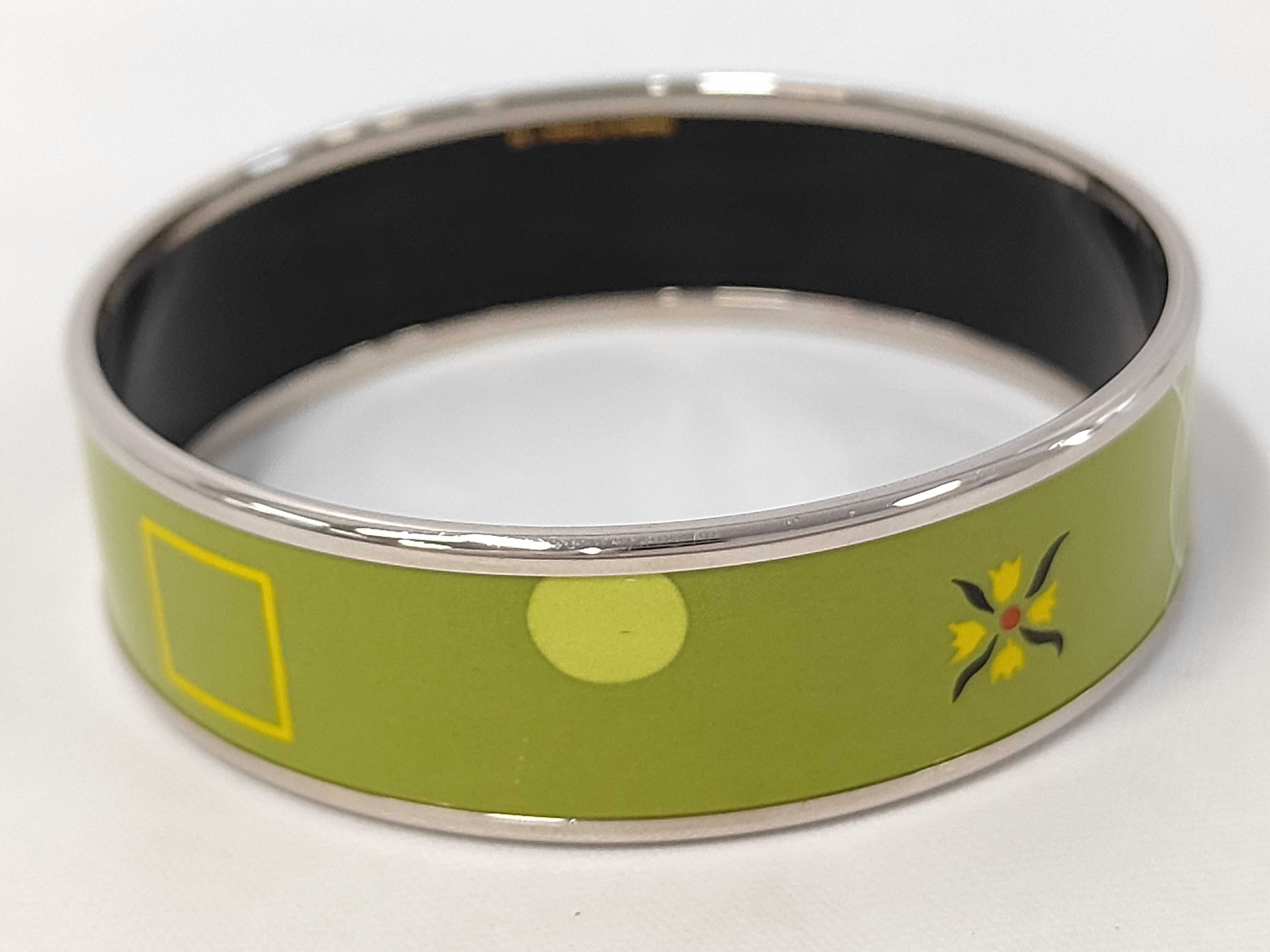 Silver Green Multicolor Metal Enamel Bangle Bracelet — view 2