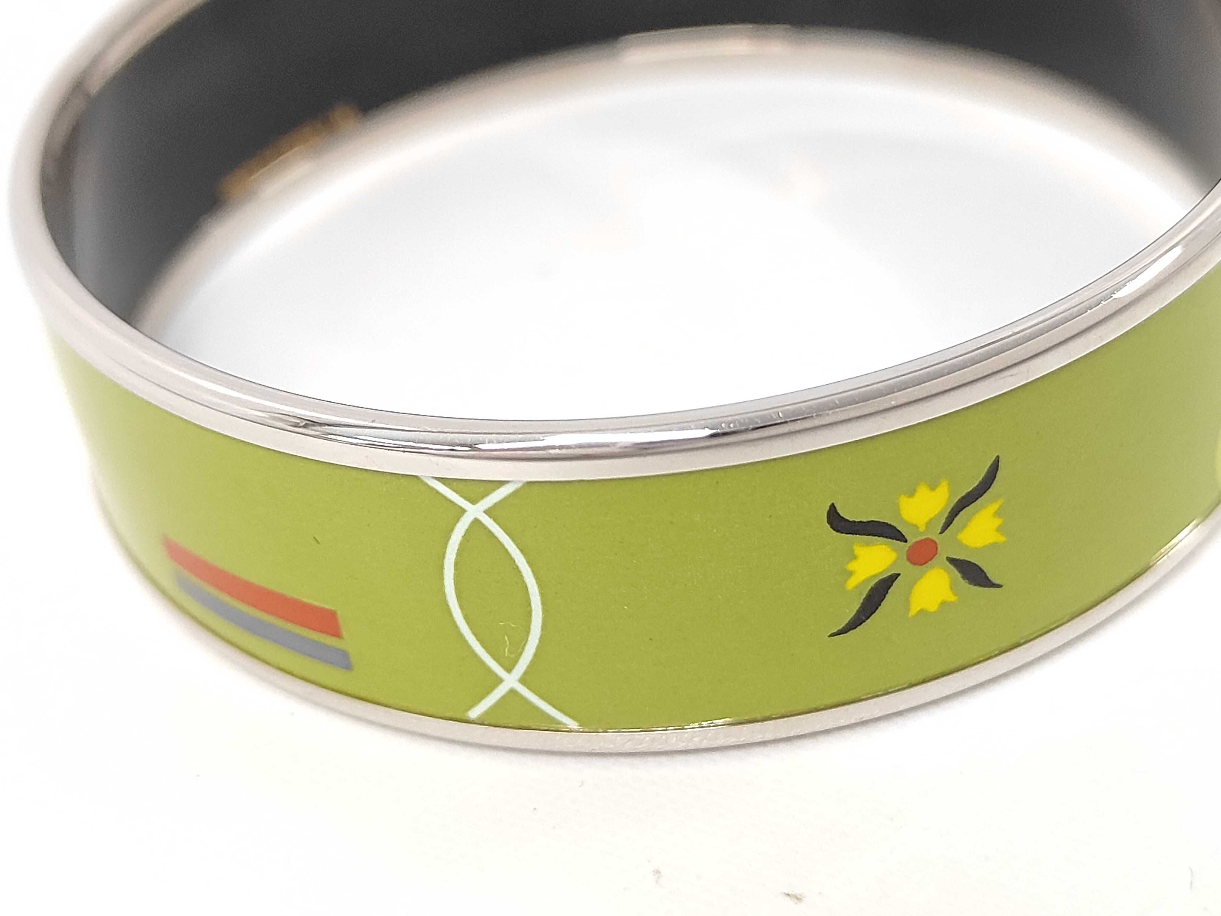 Silver Green Multicolor Metal Enamel Bangle Bracelet — view 5