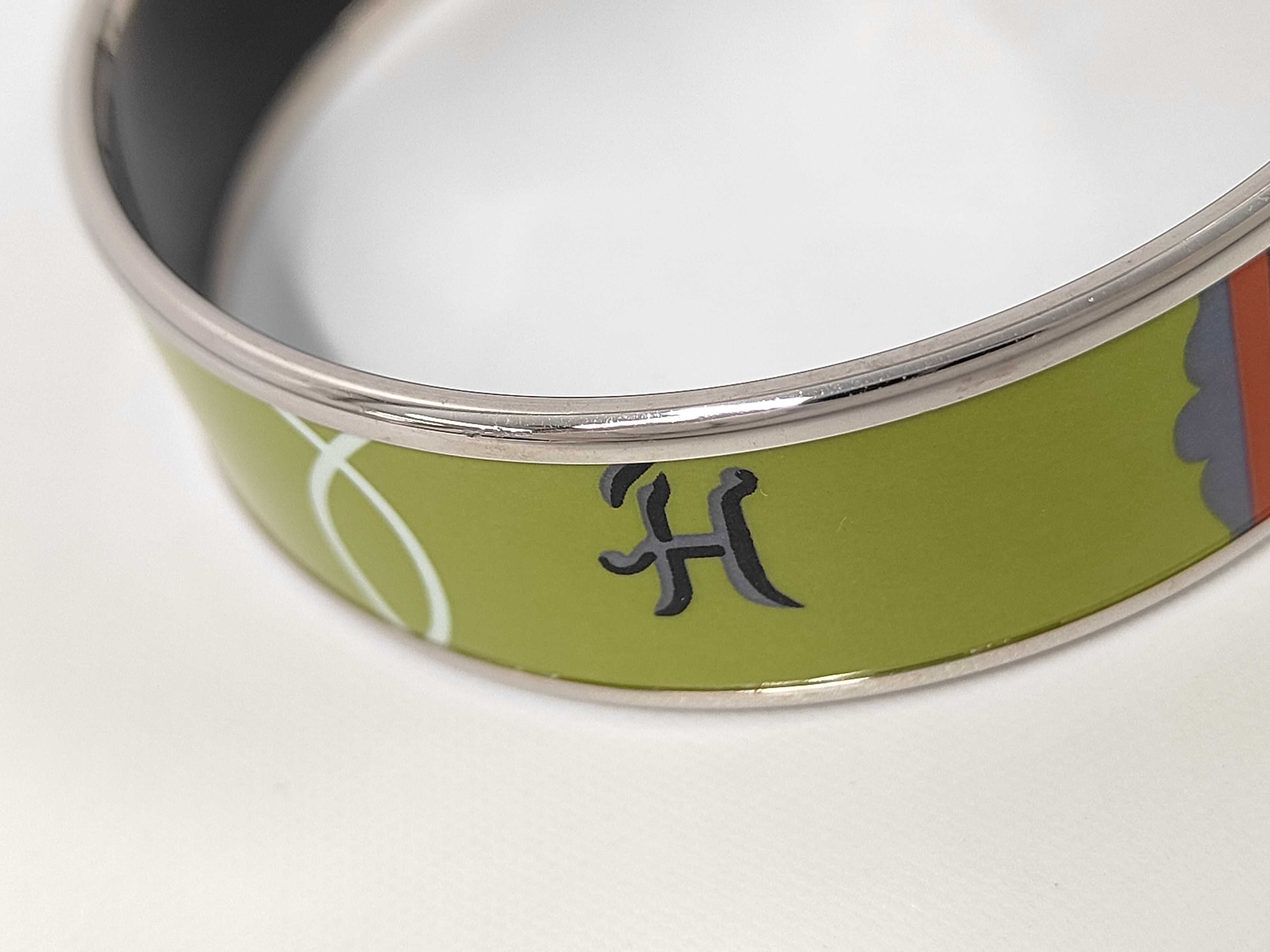 Silver Green Multicolor Metal Enamel Bangle Bracelet — view 8