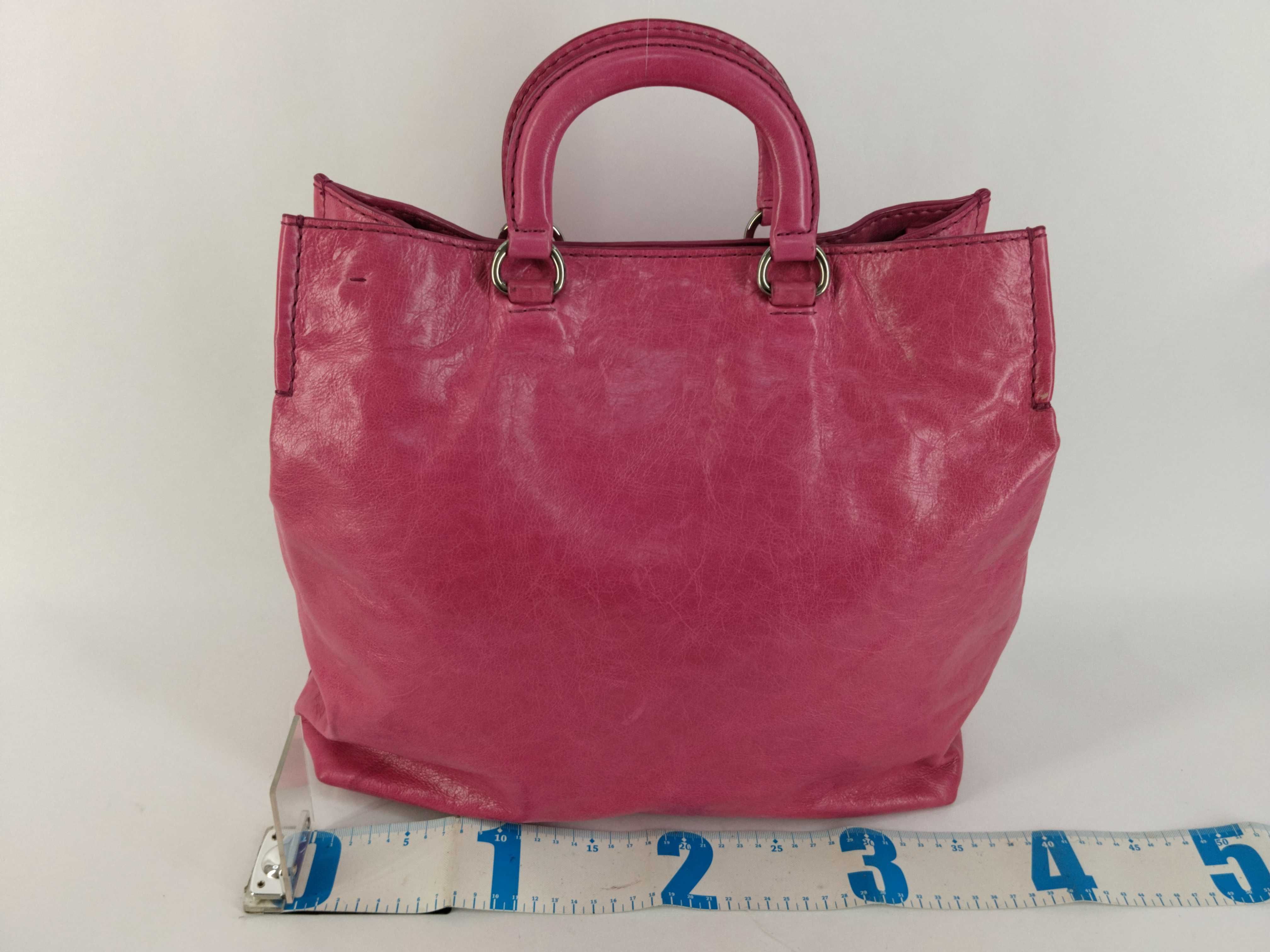 Triangle Logo Plate Leather Handbag, 2-Way, with White Tag and Strap. — view 2