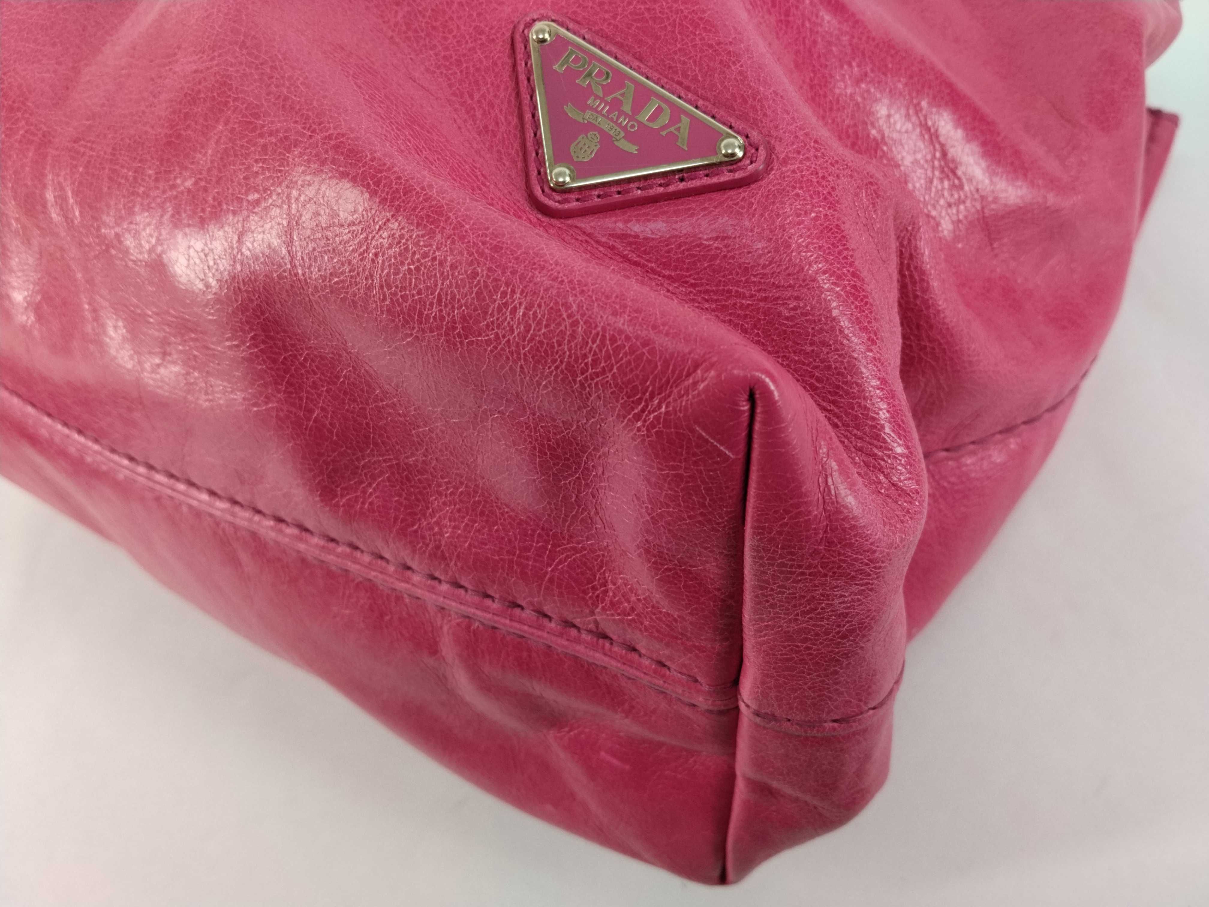 Triangle Logo Plate Leather Handbag, 2-Way, with White Tag and Strap. — view 6