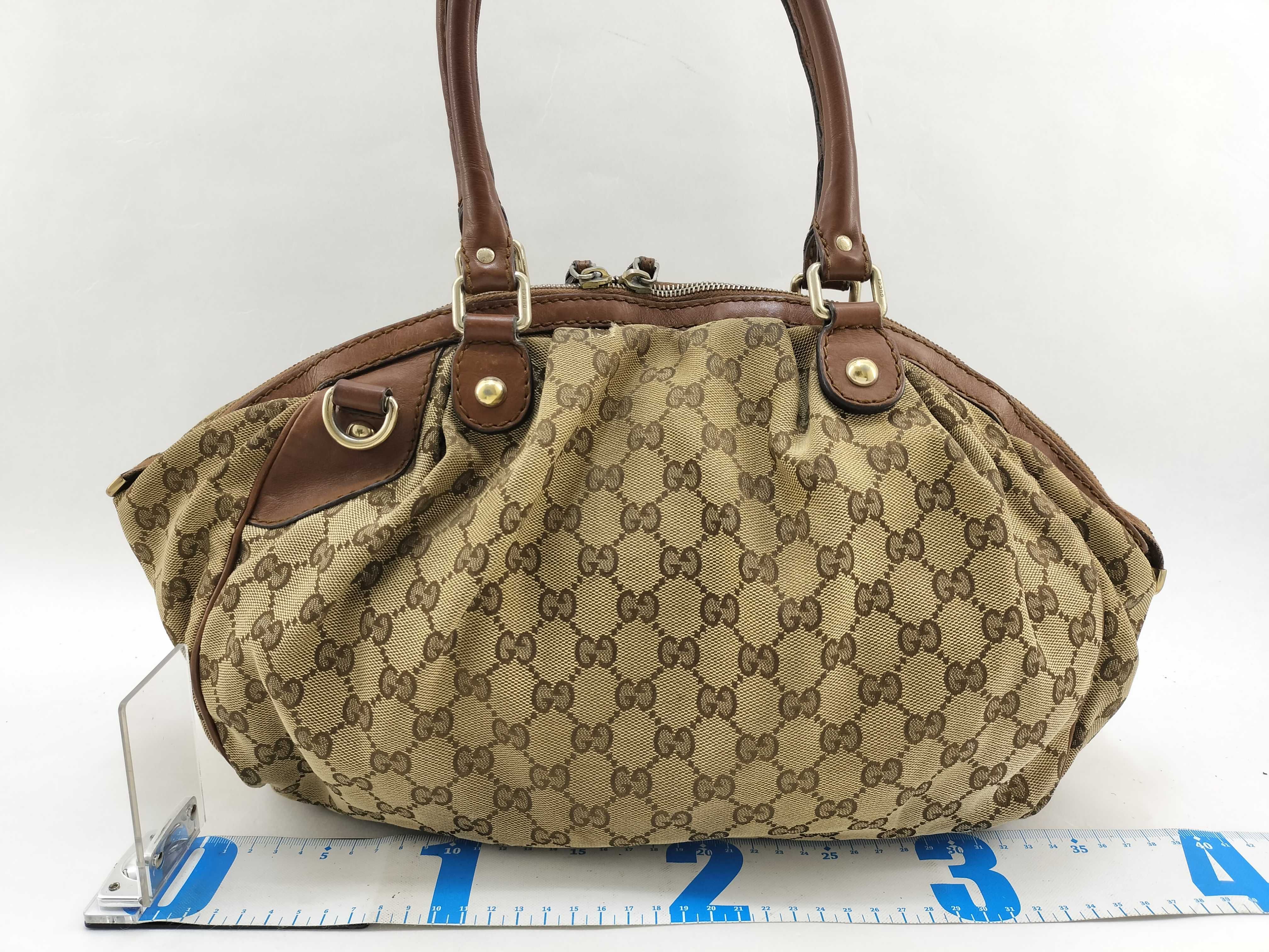 Brown Canvas GG Monogram Dumpling Bag with Long Shoulder Strap (Handbag) — view 2