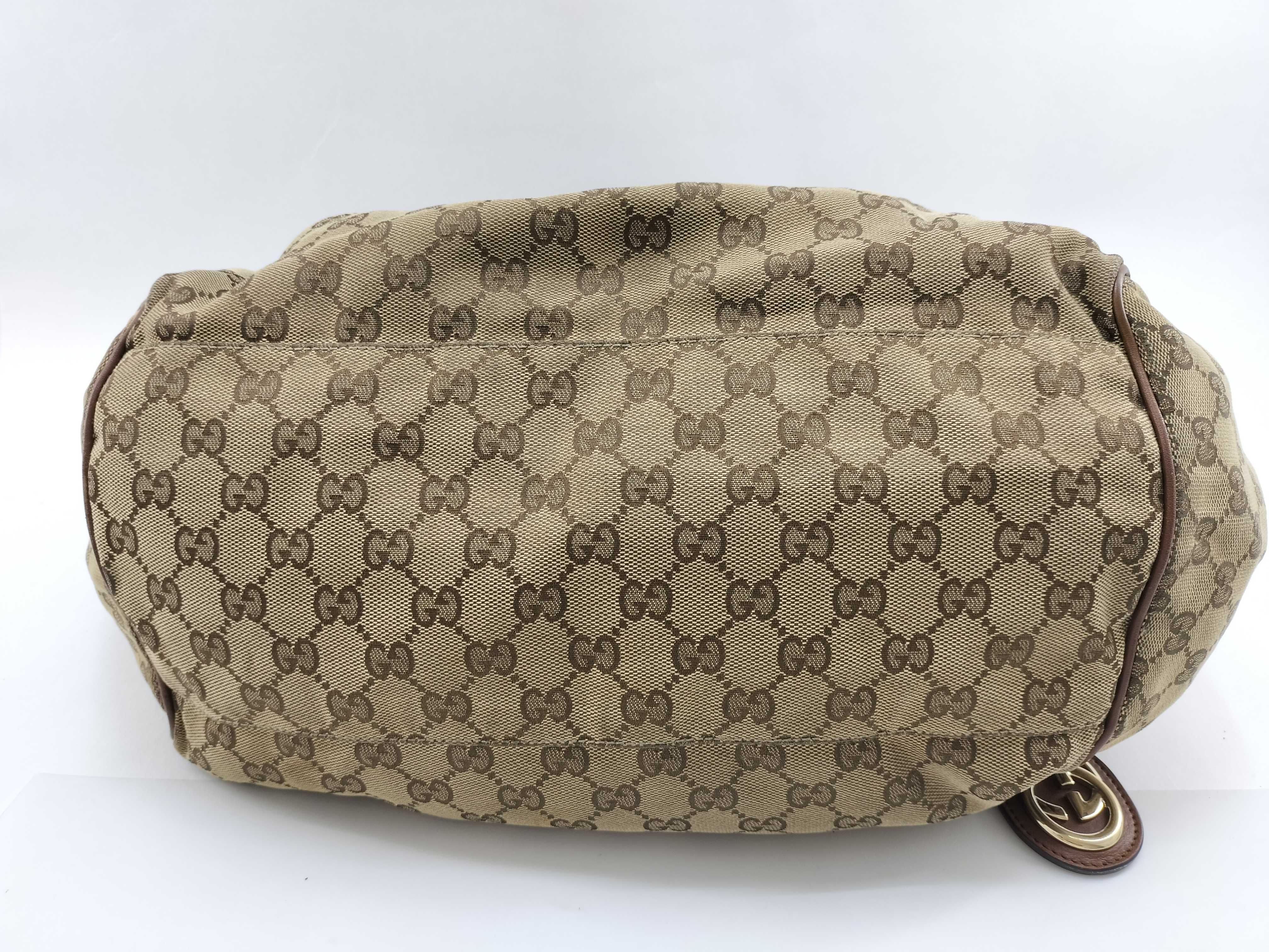 Brown Canvas GG Monogram Dumpling Bag with Long Shoulder Strap (Handbag) — view 4