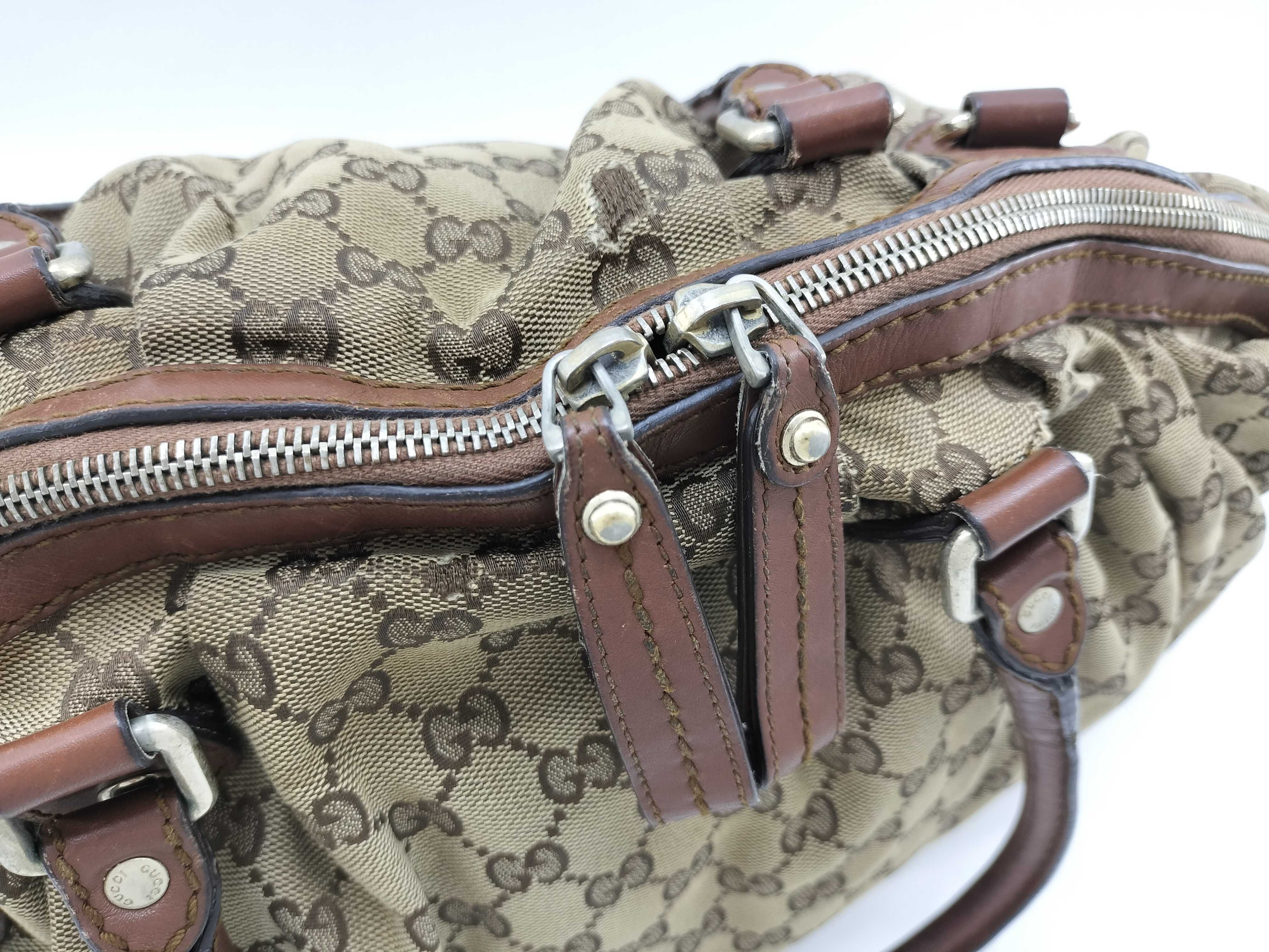 Brown Canvas GG Monogram Dumpling Bag with Long Shoulder Strap (Handbag) — view 9