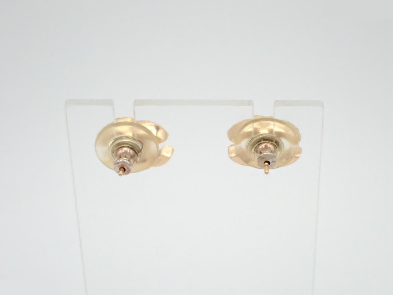 earrings, model 01P, Coco Mark design, rhinestones, 1.5cm wide, gold. — view 2