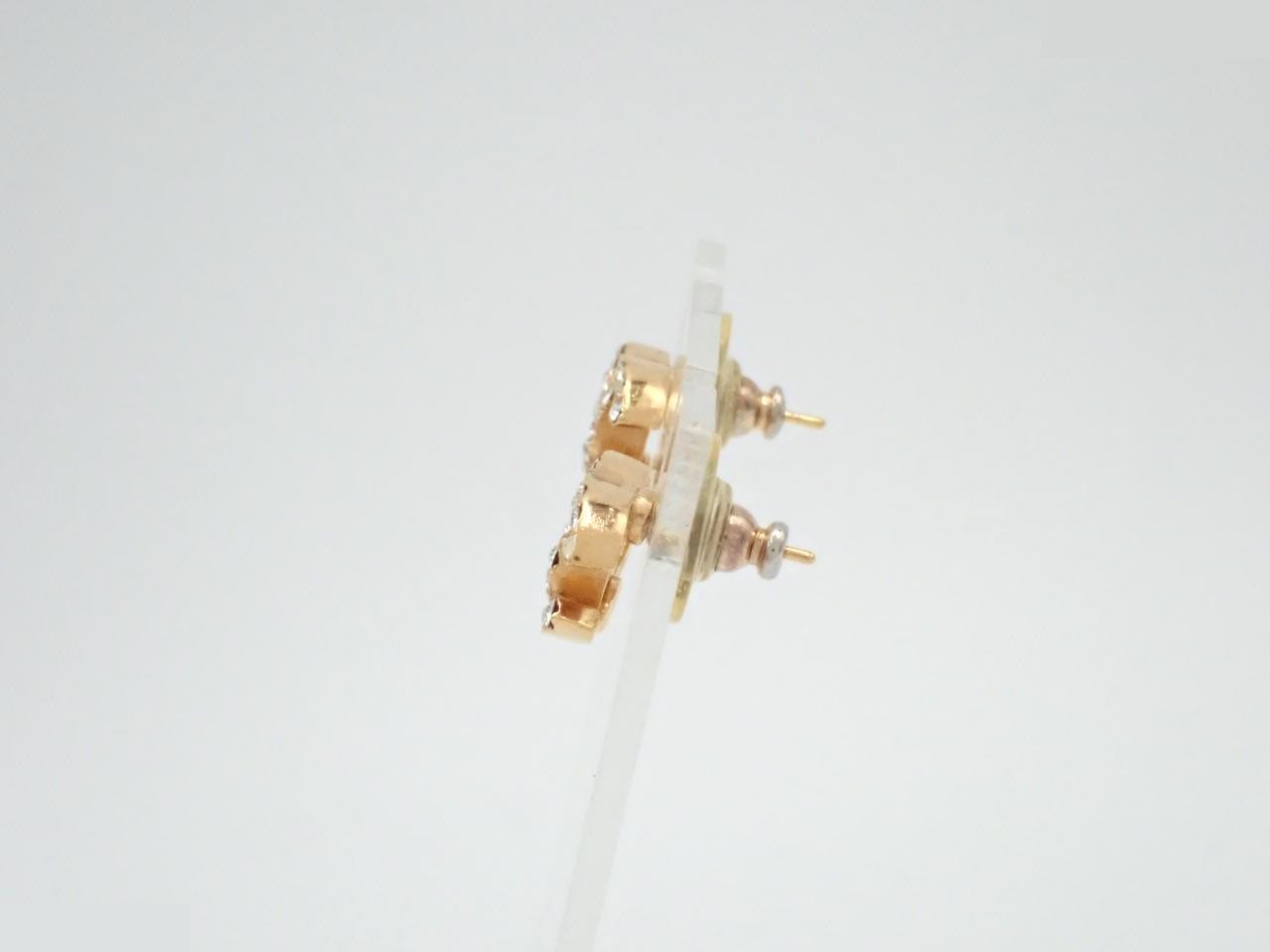 earrings, model 01P, Coco Mark design, rhinestones, 1.5cm wide, gold. — view 3