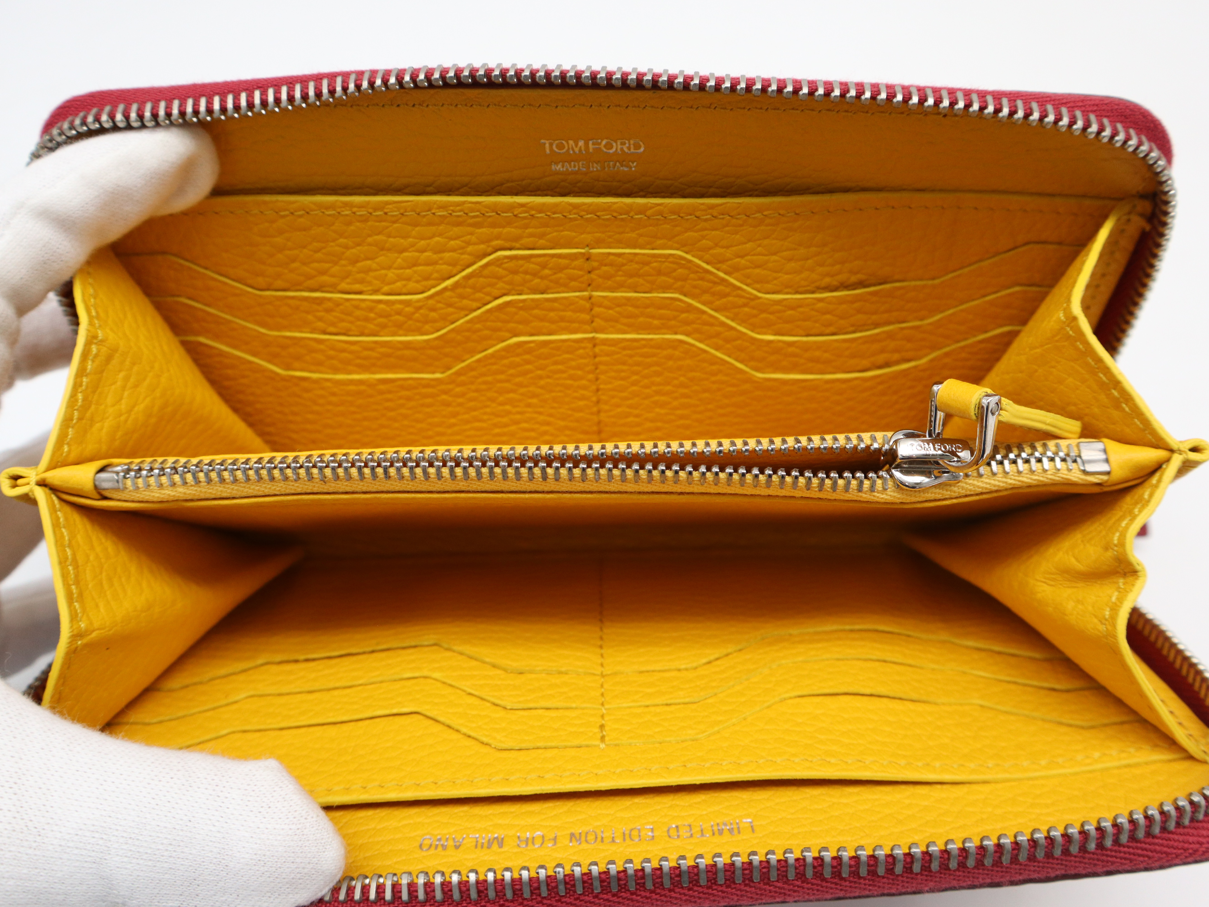 Round Zip Wallet, Wine Red/Yellow, Silver Hardware, with Dust Bag — view 8