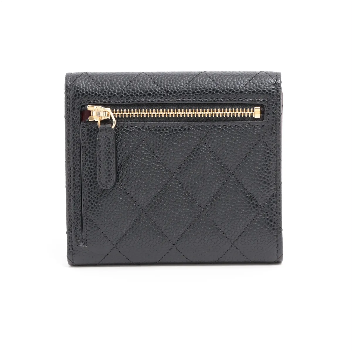 Matelasse caviar skin compact wallet black gold hardware 25417685 — view 2