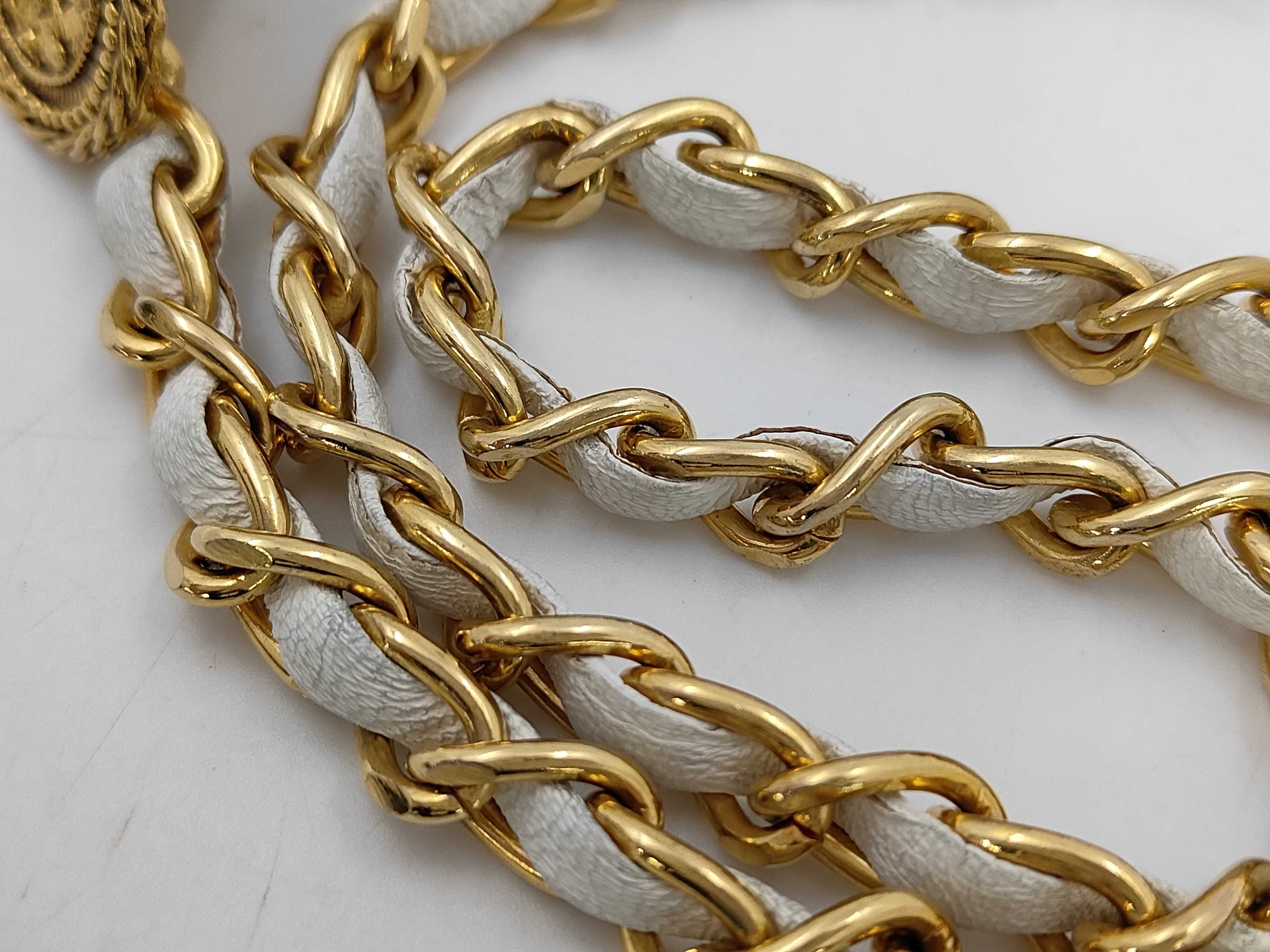 Chain Ribbon Leather Belt with Coco Mark Gold Belt — view 3