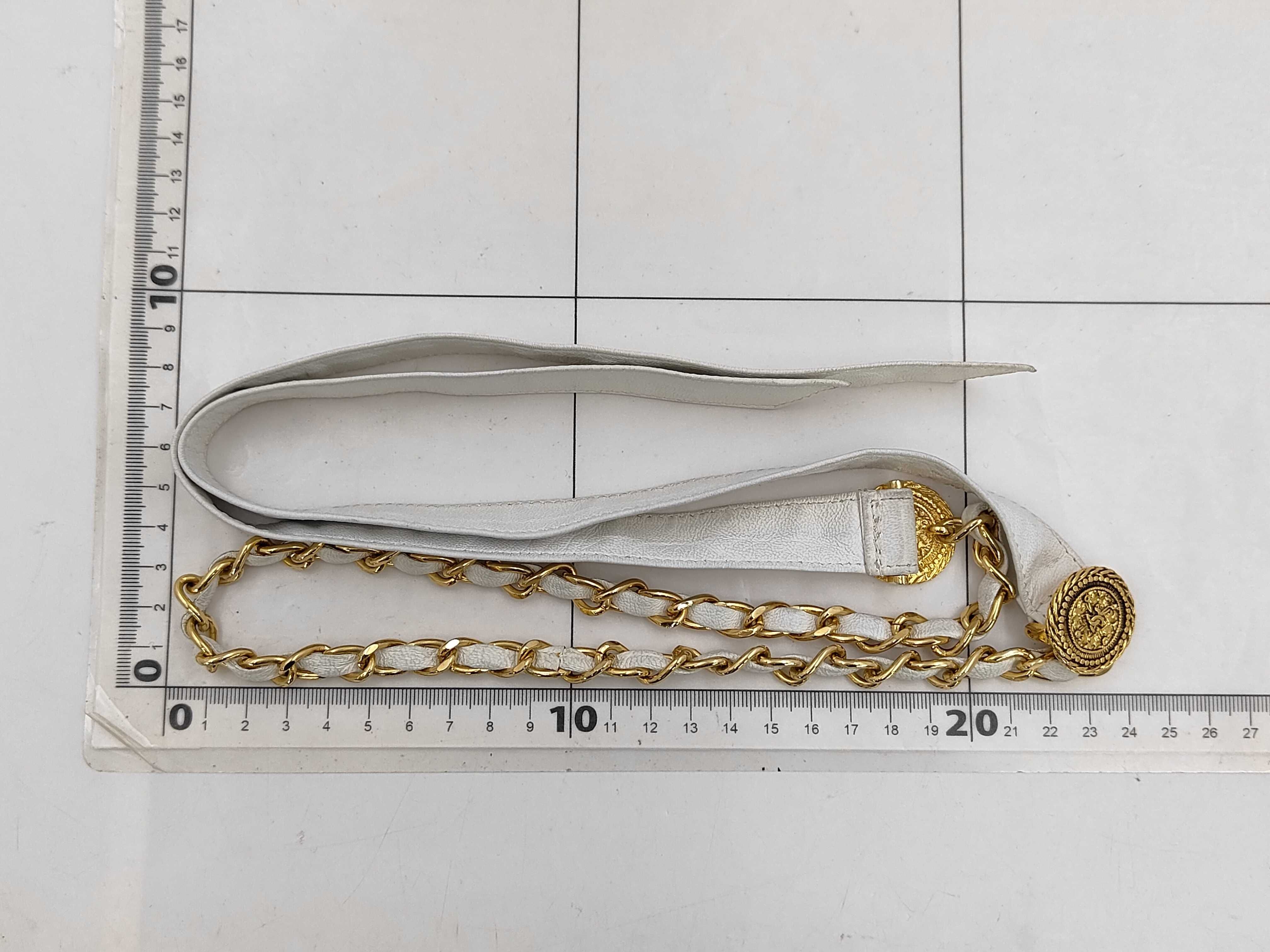 Chain Ribbon Leather Belt with Coco Mark Gold Belt — view 9
