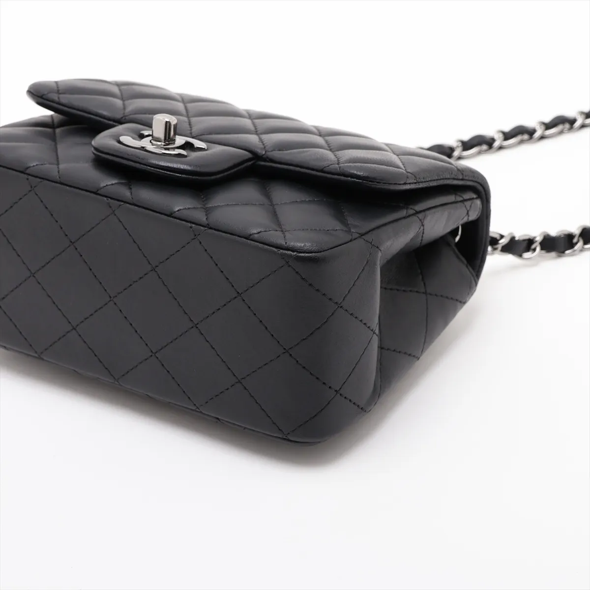 Mini Matelassé 17 Lambskin Single Flap Single Chain Bag, Black with Silver Hardware, 23243691, Serial Number , A35200 — view 3