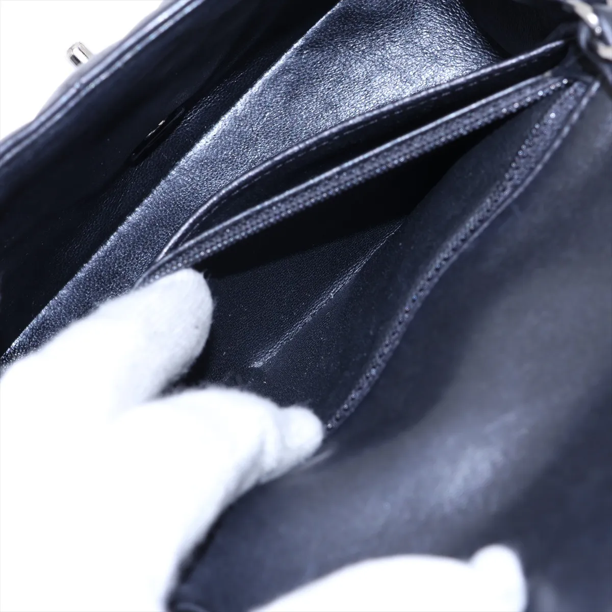 Mini Matelassé 17 Lambskin Single Flap Single Chain Bag, Black with Silver Hardware, 23243691, Serial Number , A35200 — view 8