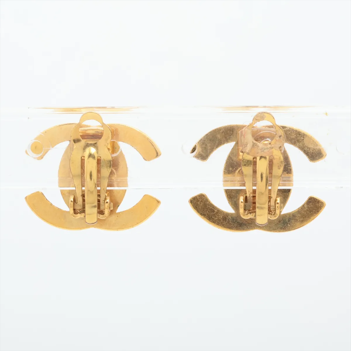 Coco Mark Turnlock 96A Earrings (Pair) GP x Rhinestone Gold. Shows signs of wear: — view 2