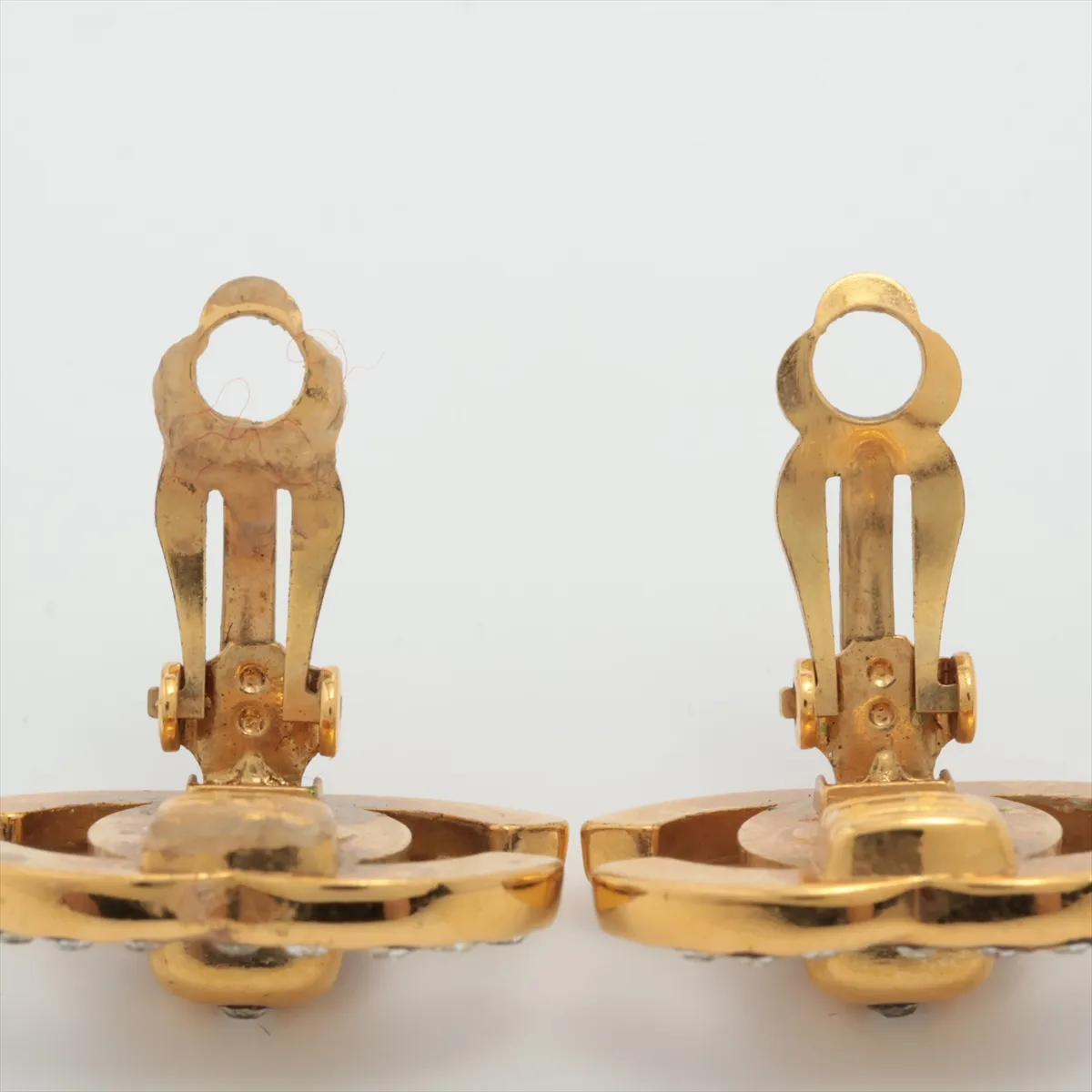 Coco Mark Turnlock 96A Earrings (Pair) GP x Rhinestone Gold. Shows signs of wear: — view 4