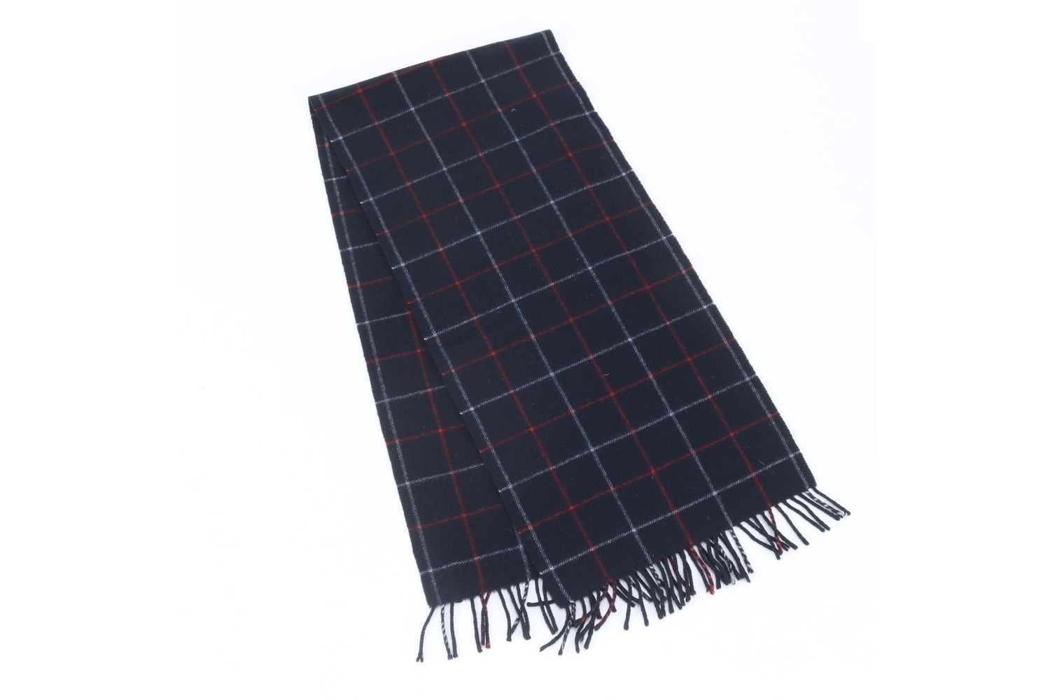 Tag attached, 100% cashmere check scarf — view 2
