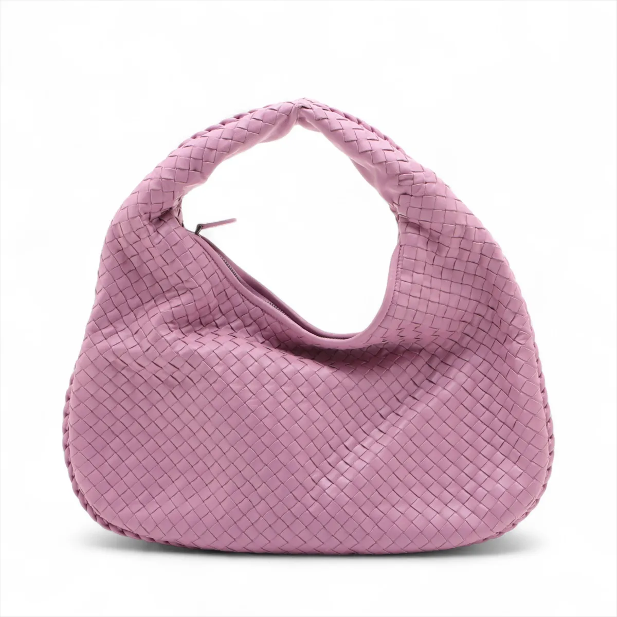 Intrecciato Hobo Leather Shoulder Bag, Pink, with Mirror