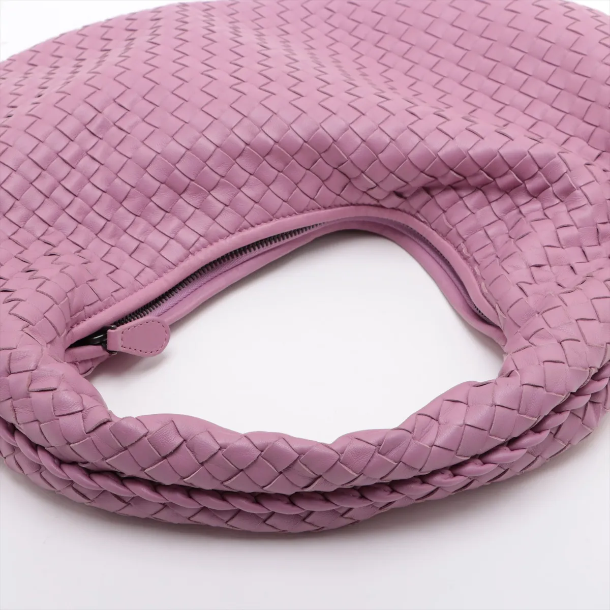 Intrecciato Hobo Leather Shoulder Bag, Pink, with Mirror — view 5