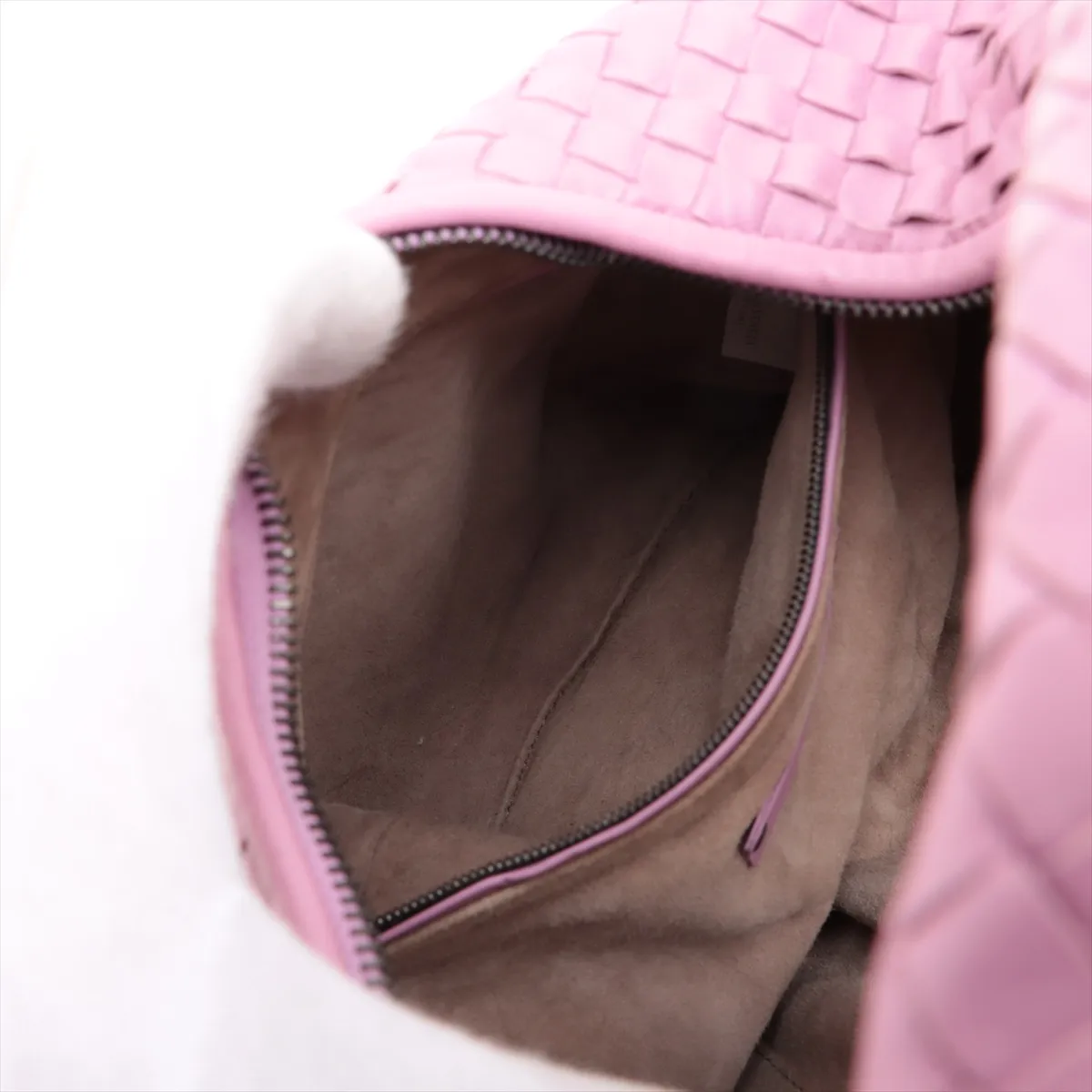 Intrecciato Hobo Leather Shoulder Bag, Pink, with Mirror — view 8