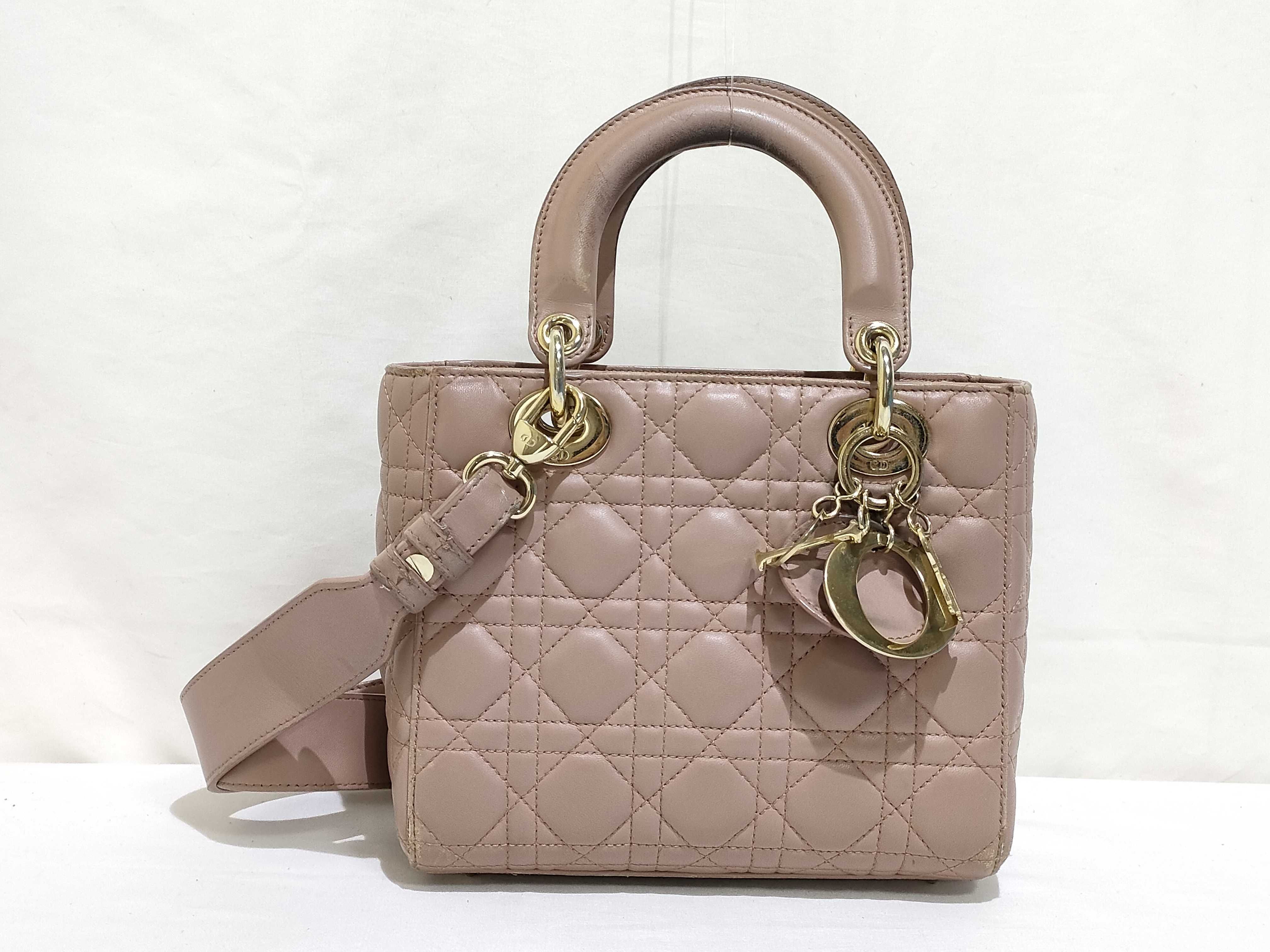 Lady Dior Cannage Leather 2-Way Handbag Pink Handbag