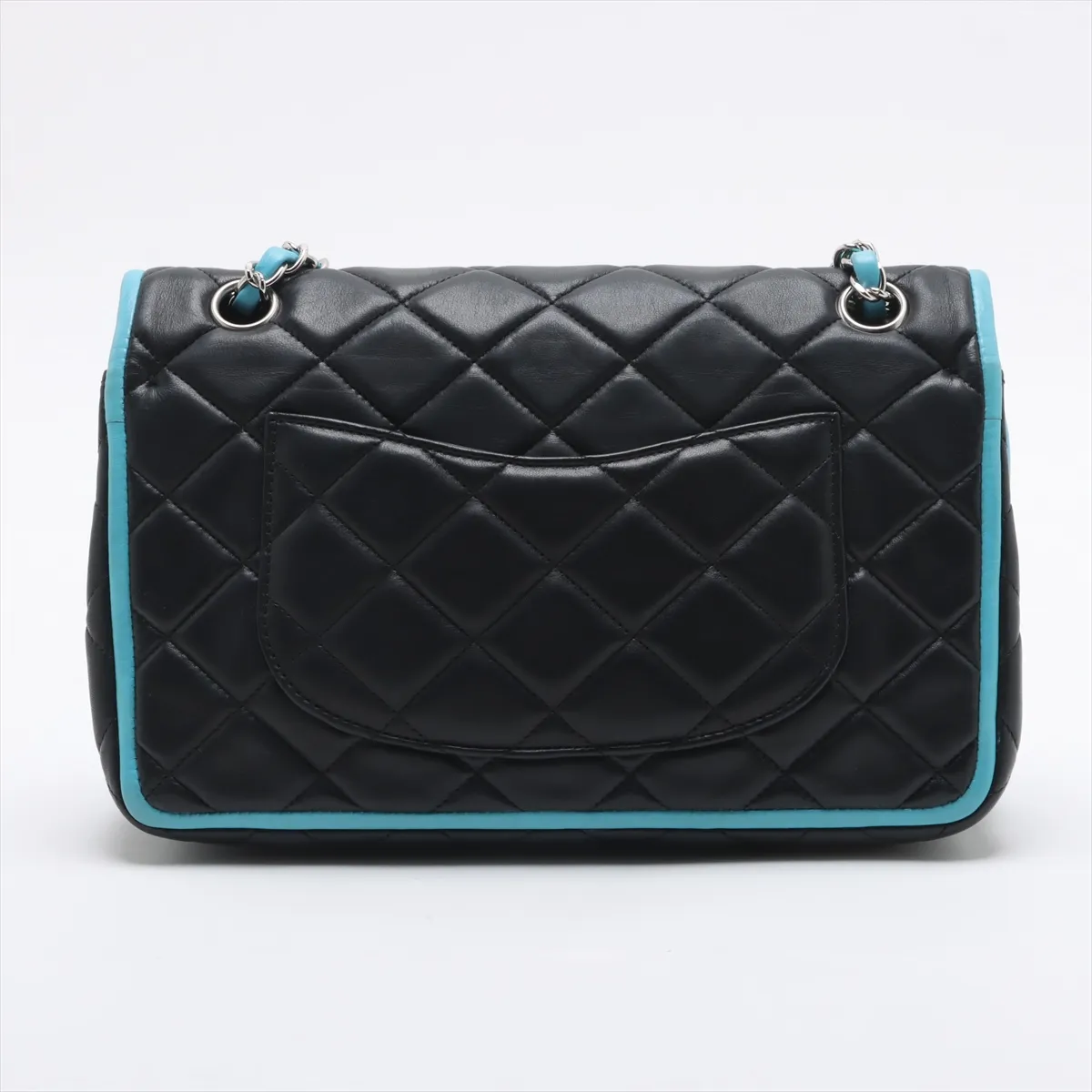 Matelasse Lambskin Double Flap Double Chain Bag Black x Blue Silver Hardware 11726909 No. 11 — view 2