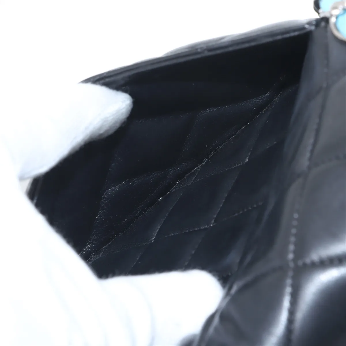 Matelasse Lambskin Double Flap Double Chain Bag Black x Blue Silver Hardware 11726909 No. 11 — view 11