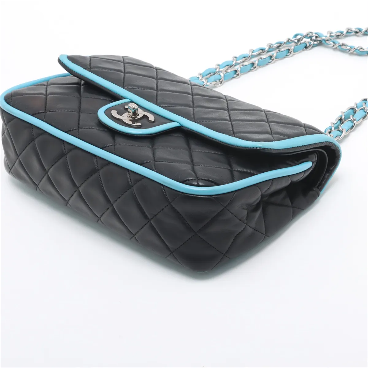 Matelasse Lambskin Double Flap Double Chain Bag Black x Blue Silver Hardware 11726909 No. 11 — view 3
