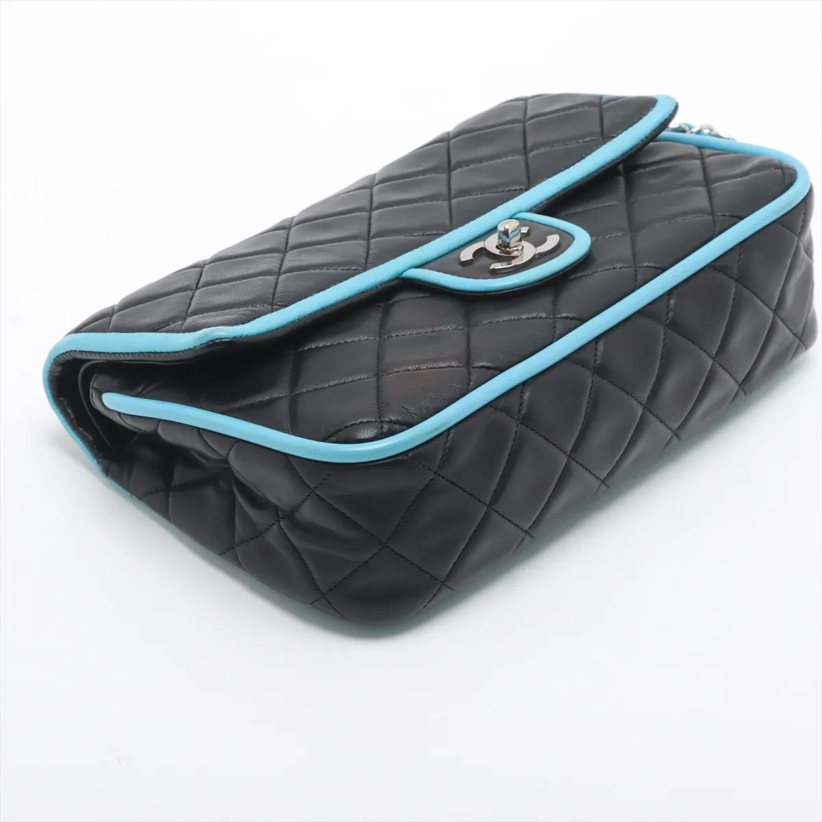 Matelasse Lambskin Double Flap Double Chain Bag Black x Blue Silver Hardware 11726909 No. 11 — view 4